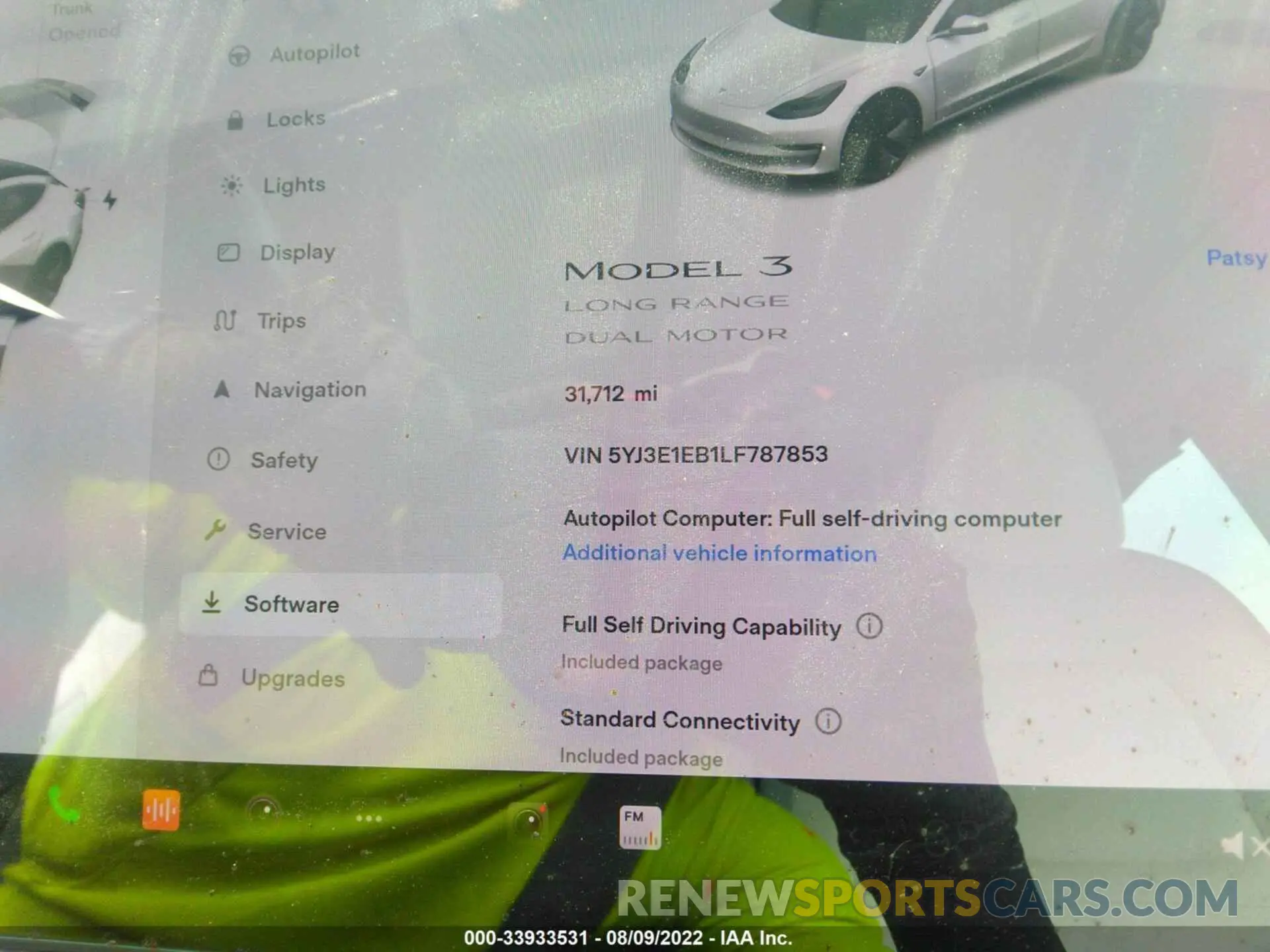 7 fotografías del automóvil dañado 5YJ3E1EB1LF787853 TESLA MODEL 3 2020
