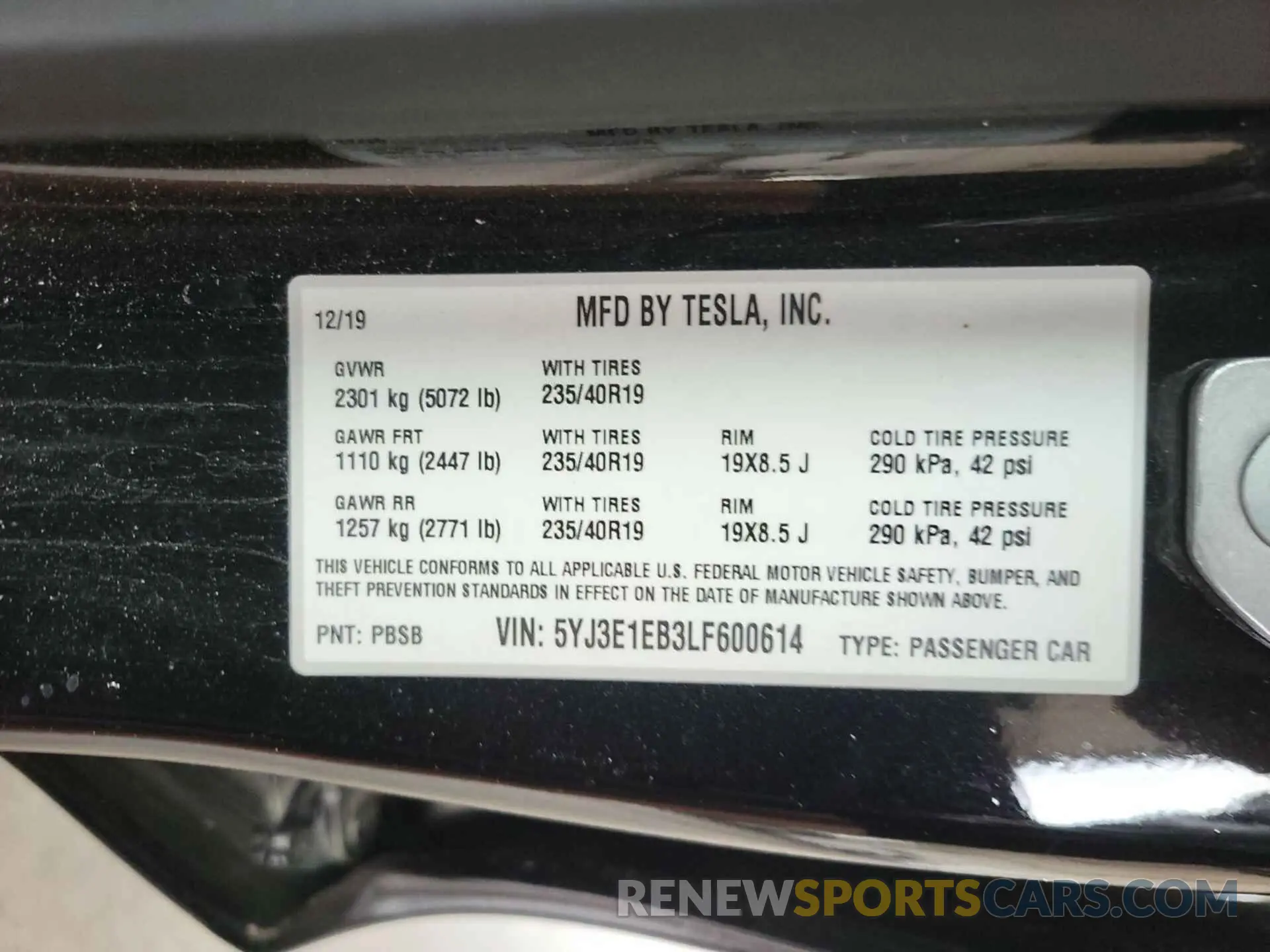 12 fotografías del automóvil dañado 5YJ3E1EB3LF600614 TESLA MODEL 3 2020