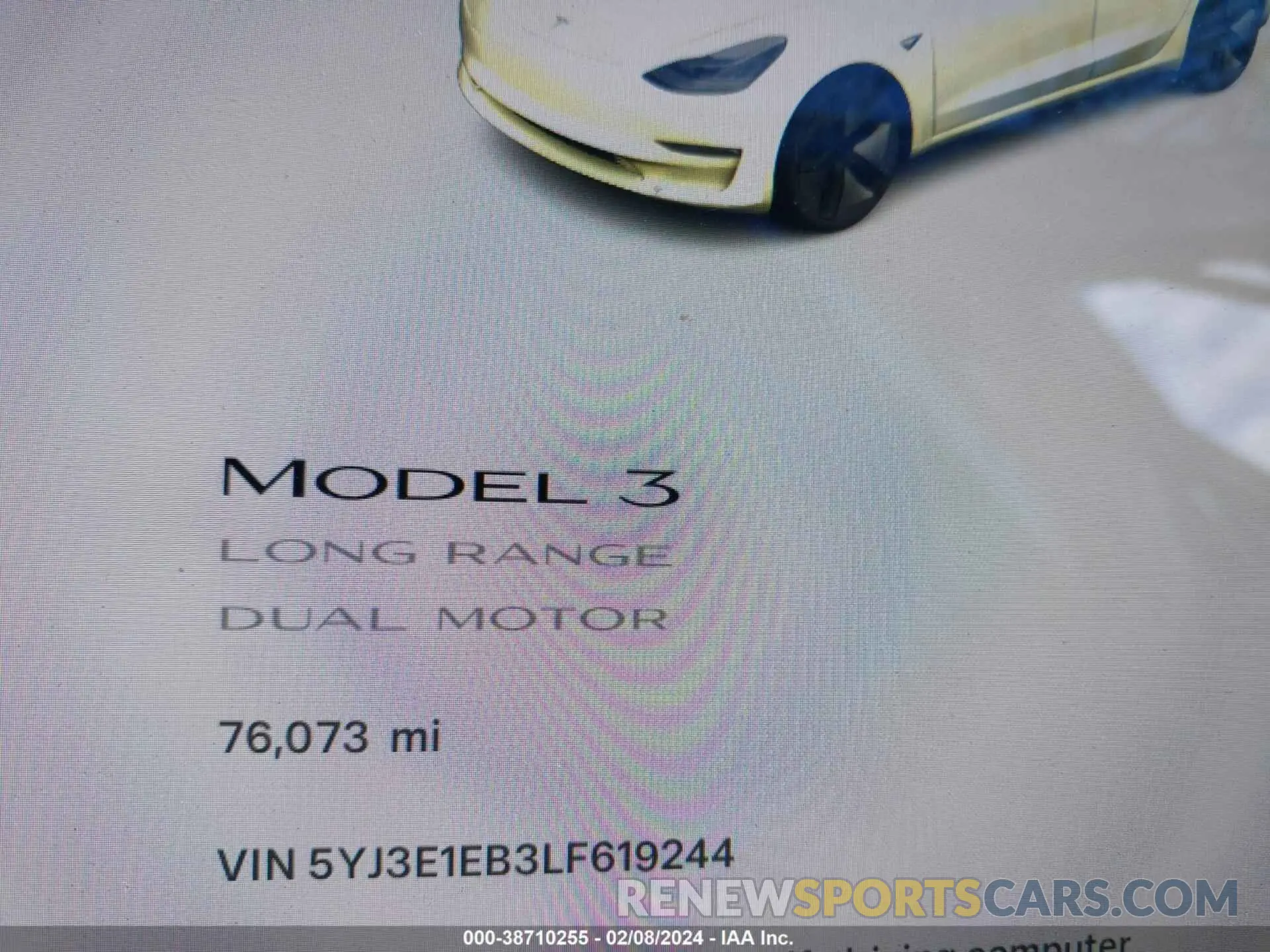 7 fotografías del automóvil dañado 5YJ3E1EB3LF619244 TESLA MODEL 3 2020