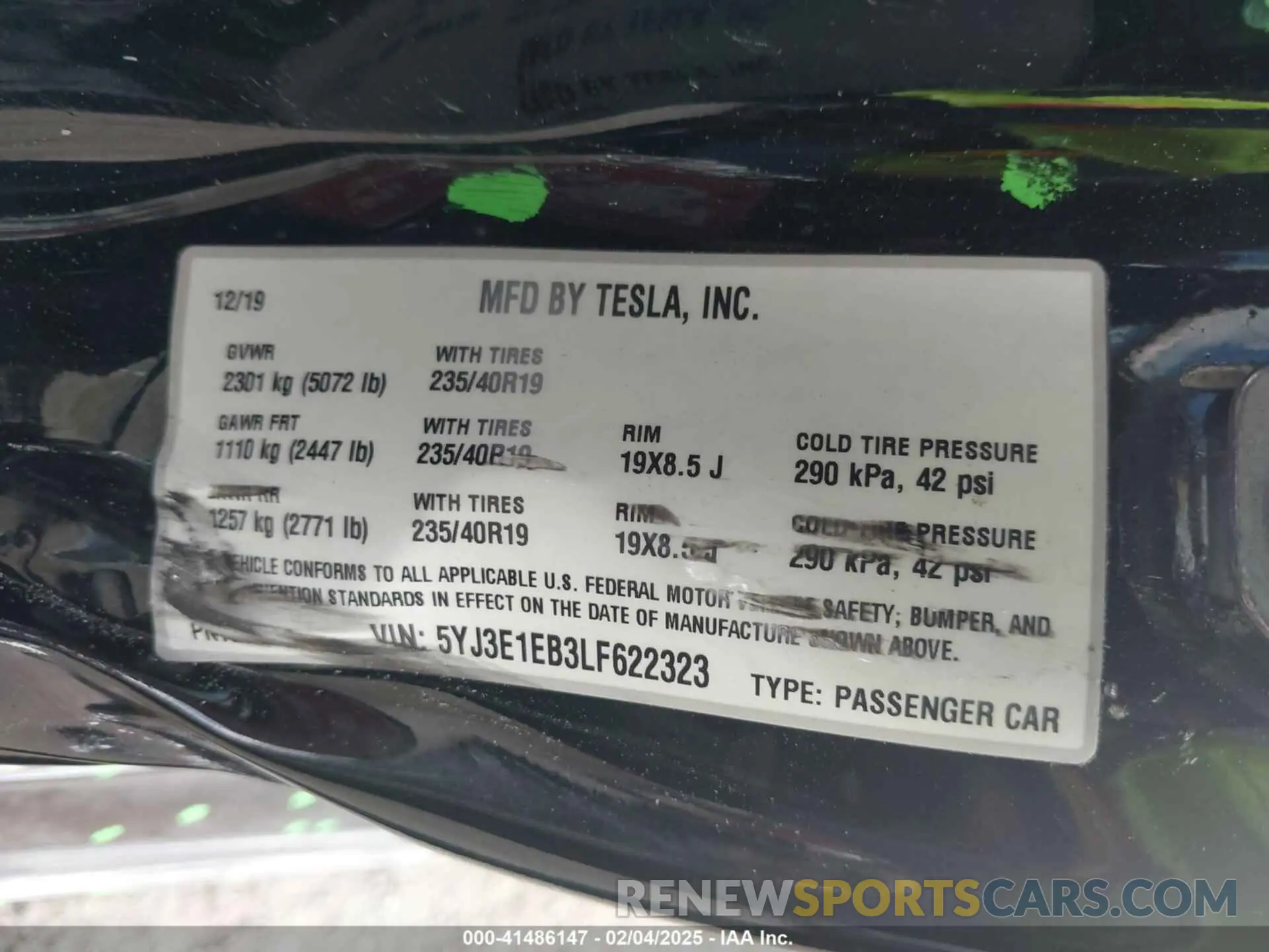 9 fotografías del automóvil dañado 5YJ3E1EB3LF622323 TESLA MODEL 3 2020