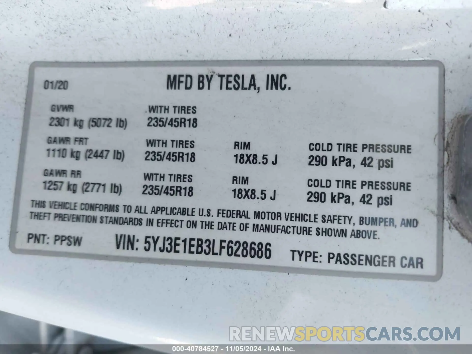 9 fotografías del automóvil dañado 5YJ3E1EB3LF628686 TESLA MODEL 3 2020