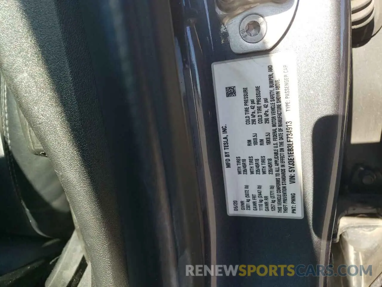 12 fotografías del automóvil dañado 5YJ3E1EB3LF734913 TESLA MODEL 3 2020