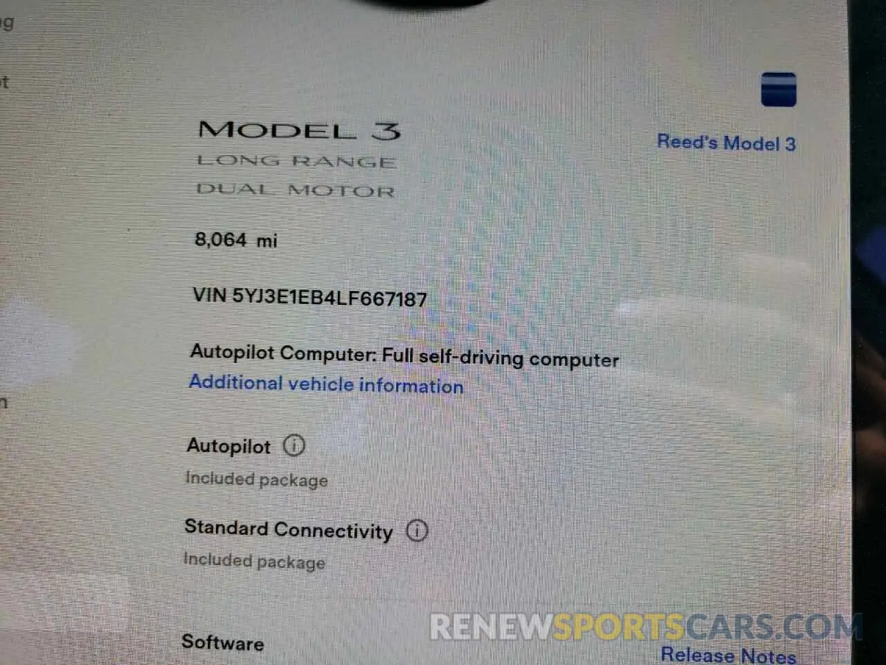 8 fotografías del automóvil dañado 5YJ3E1EB4LF667187 TESLA MODEL 3 2020
