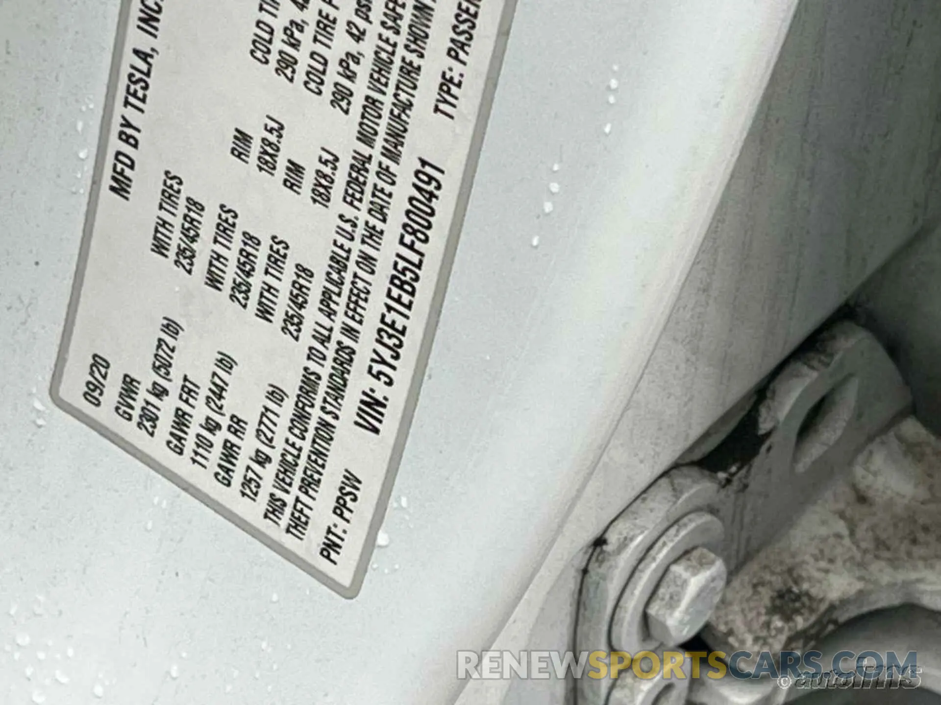 1 fotografías del automóvil dañado 5YJ3E1EB5LF800491 TESLA MODEL 3 2020