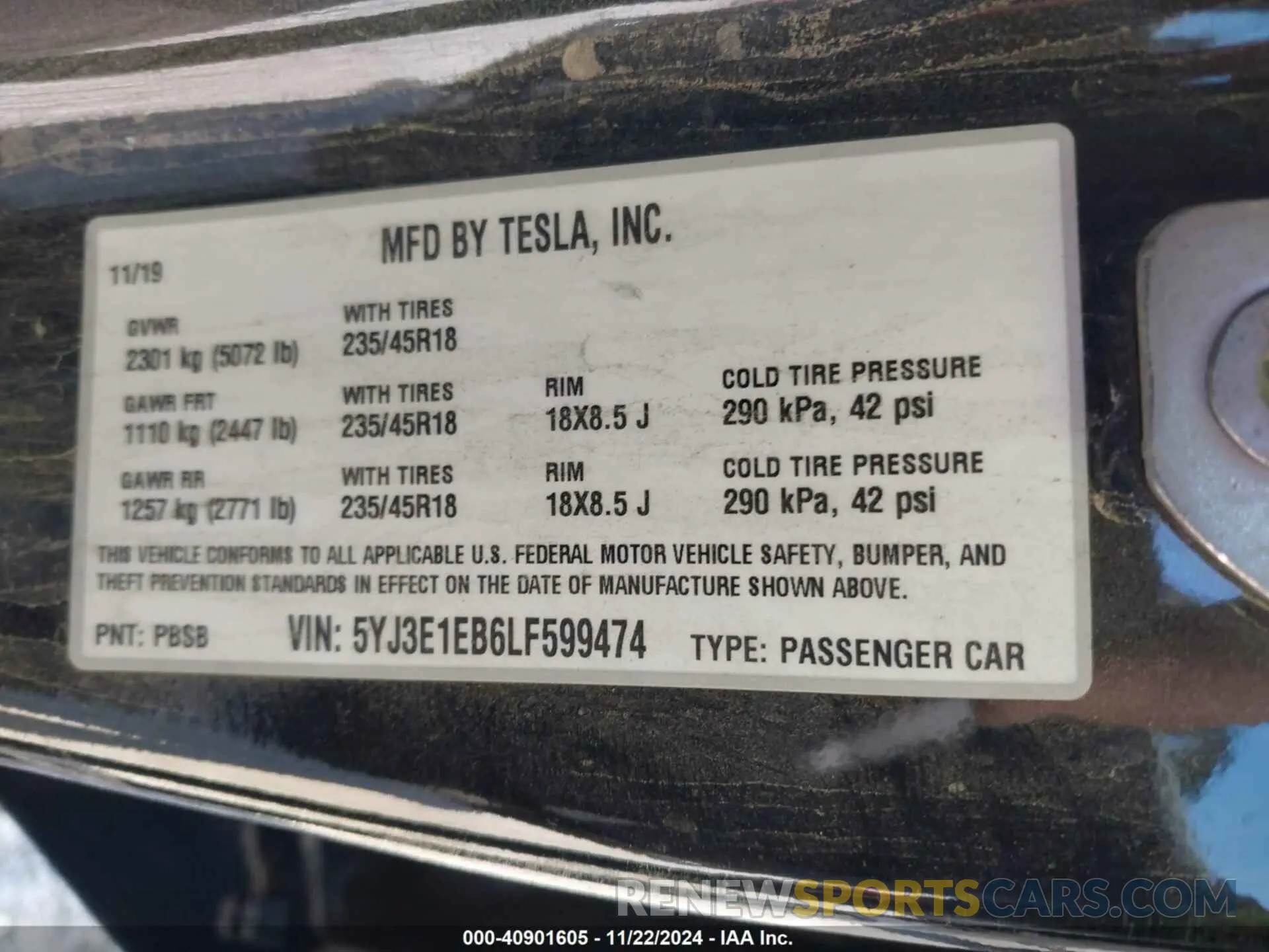 9 fotografías del automóvil dañado 5YJ3E1EB6LF599474 TESLA MODEL 3 2020
