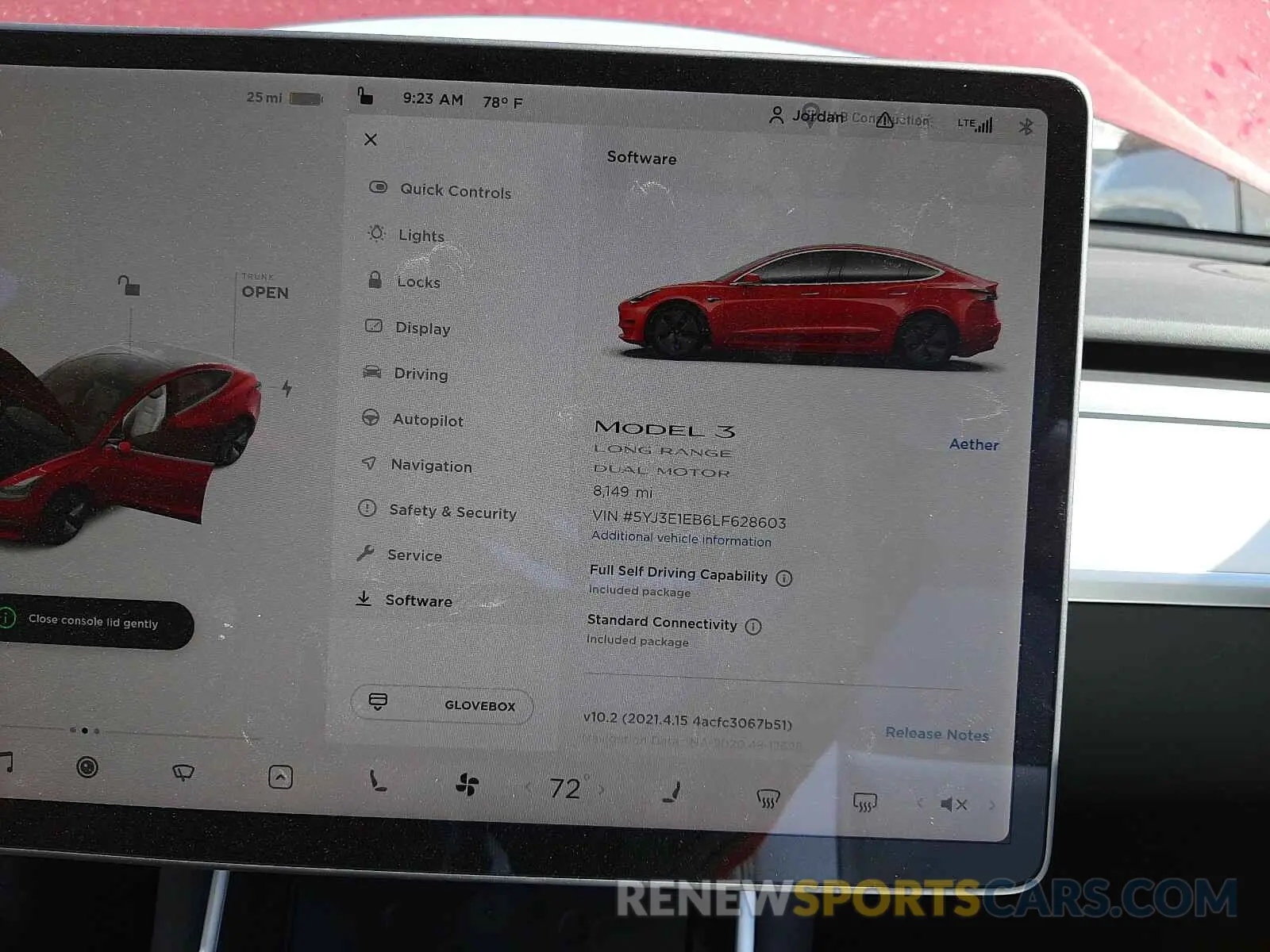 8 fotografías del automóvil dañado 5YJ3E1EB6LF628603 TESLA MODEL 3 2020