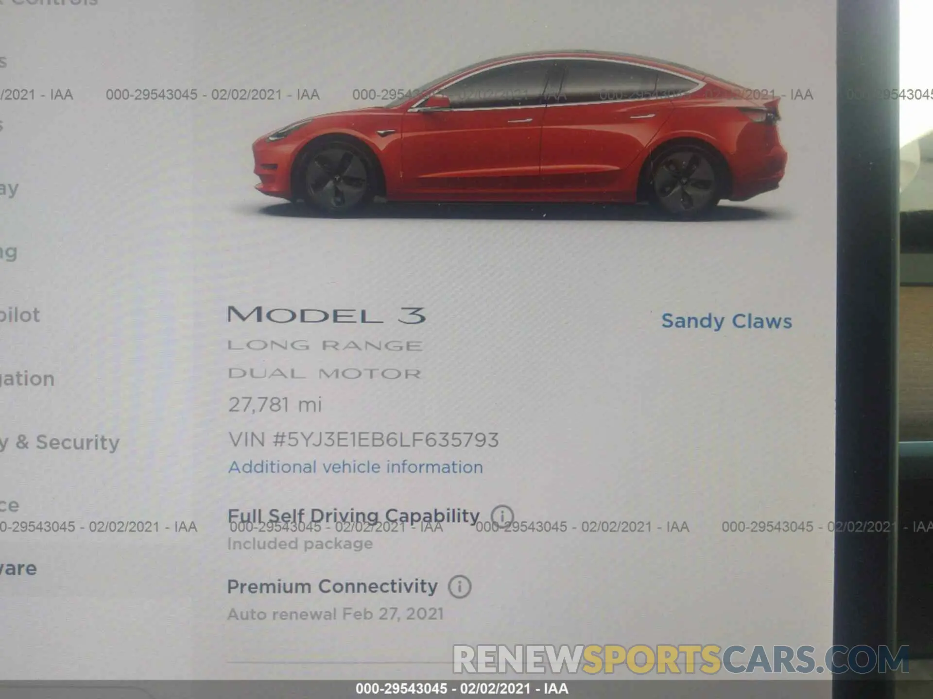 7 fotografías del automóvil dañado 5YJ3E1EB6LF635793 TESLA MODEL 3 2020