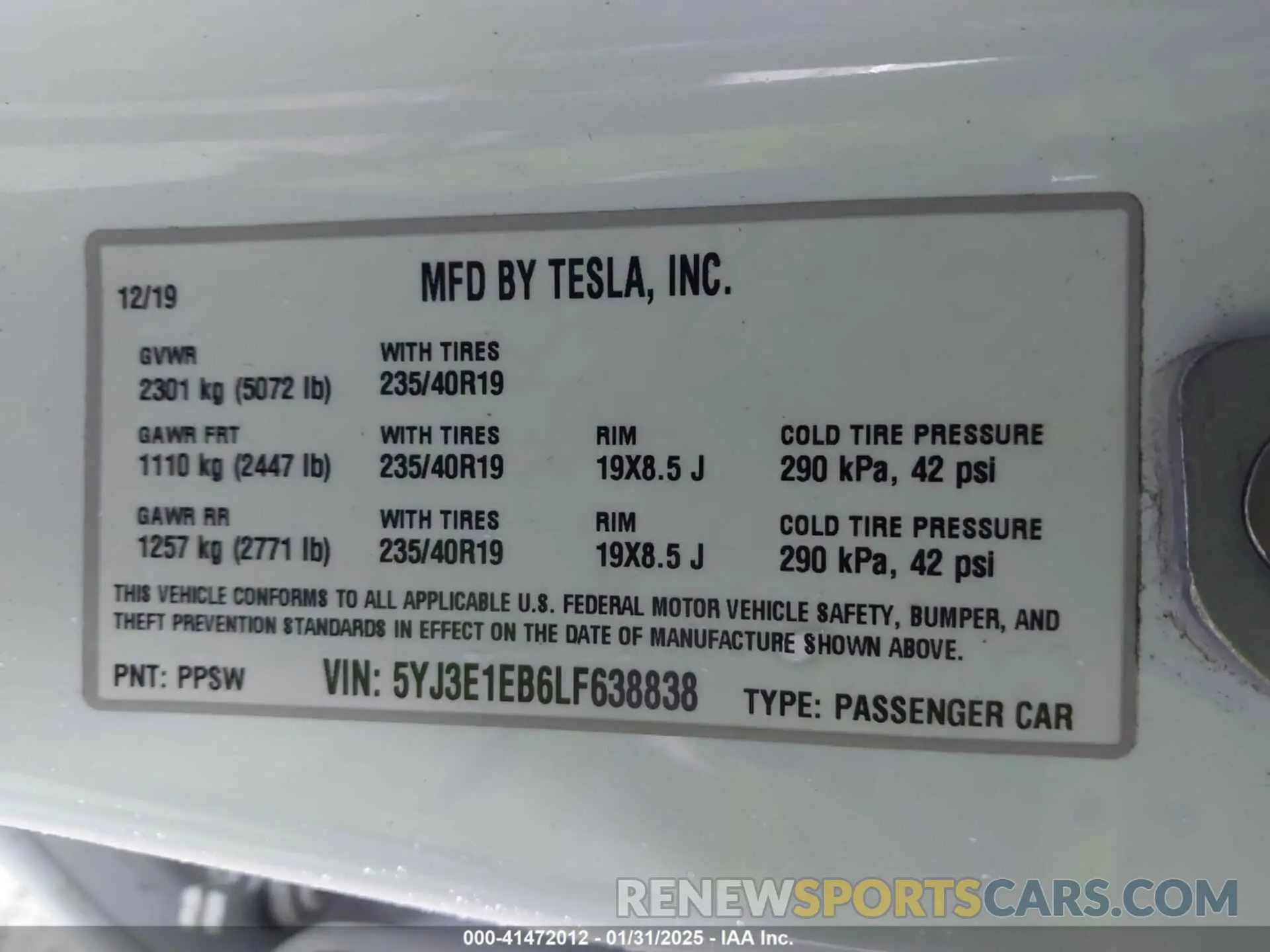 9 fotografías del automóvil dañado 5YJ3E1EB6LF638838 TESLA MODEL 3 2020