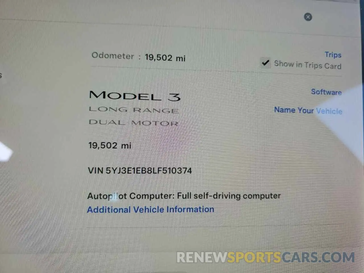 9 fotografías del automóvil dañado 5YJ3E1EB8LF510374 TESLA MODEL 3 2020