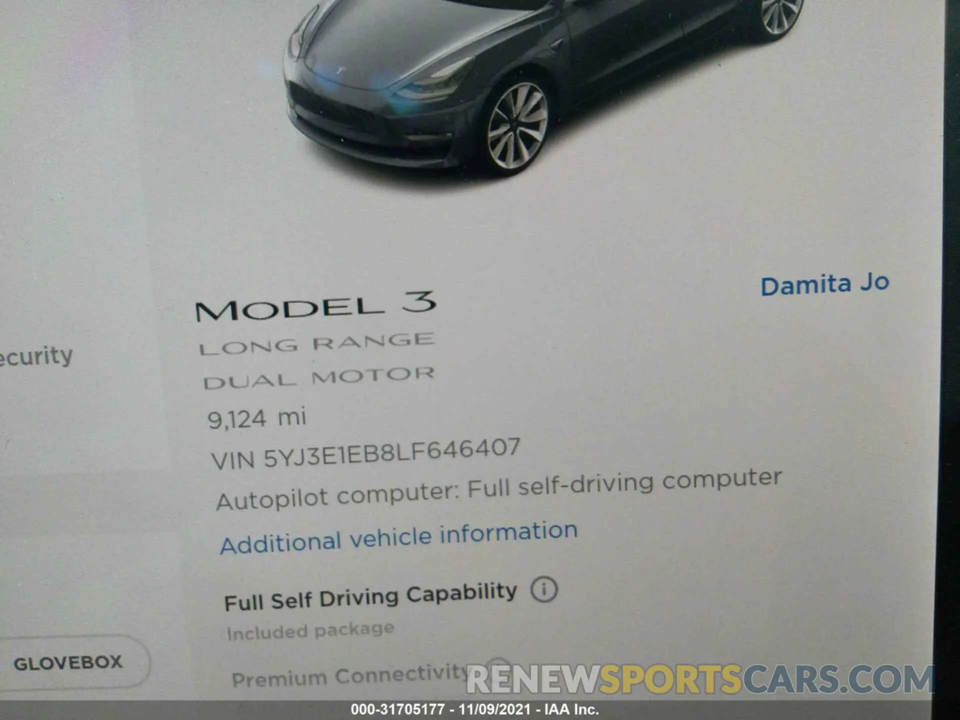 7 fotografías del automóvil dañado 5YJ3E1EB8LF646407 TESLA MODEL 3 2020