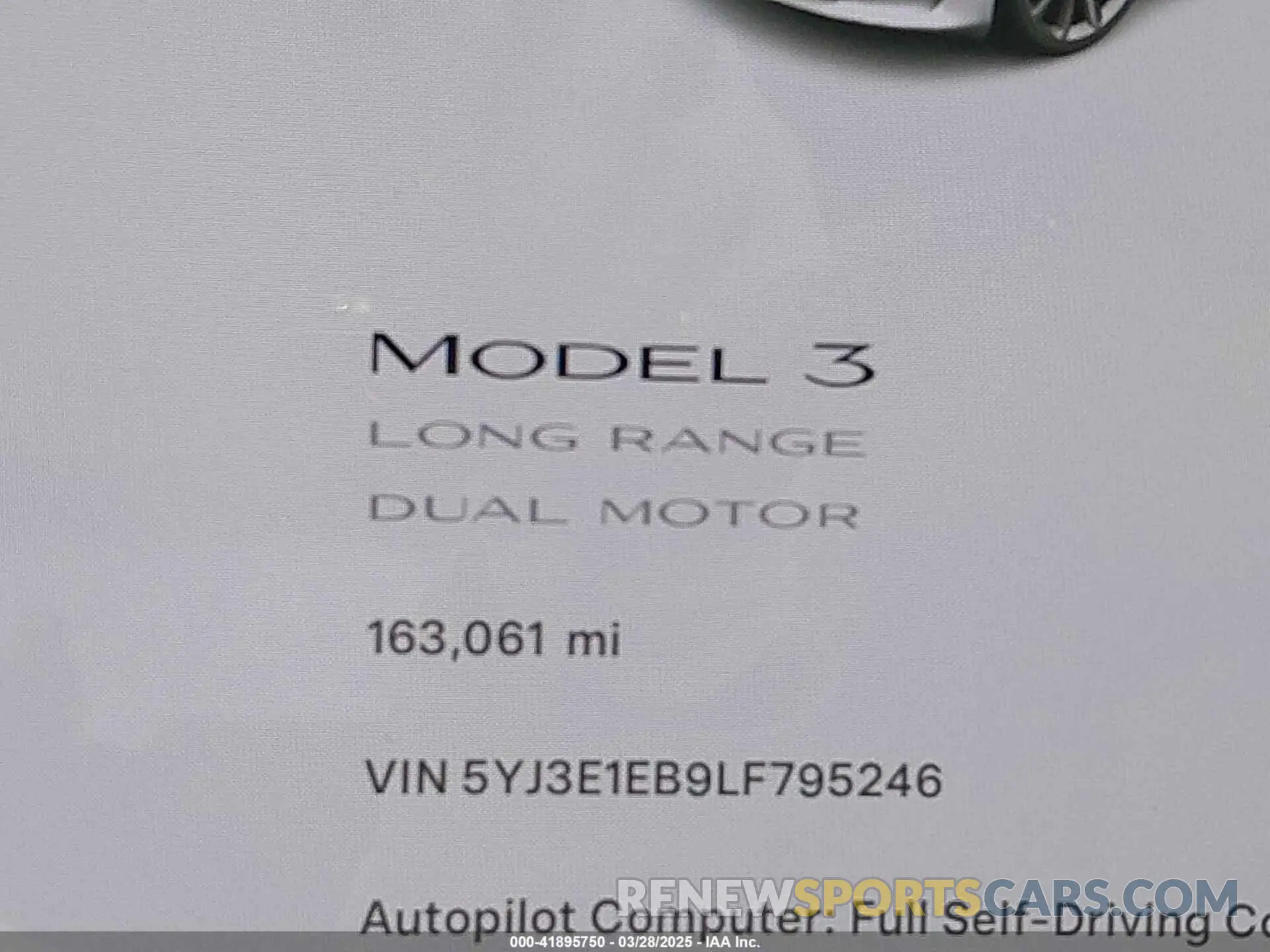 16 fotografías del automóvil dañado 5YJ3E1EB9LF795246 TESLA MODEL 3 2020