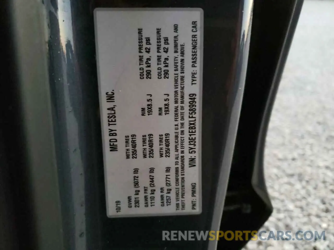 10 fotografías del automóvil dañado 5YJ3E1EBXLF589949 TESLA MODEL 3 2020