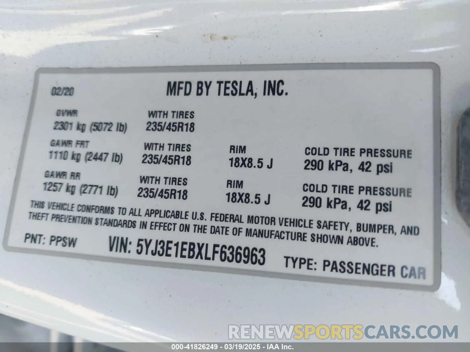 9 fotografías del automóvil dañado 5YJ3E1EBXLF636963 TESLA MODEL 3 2020