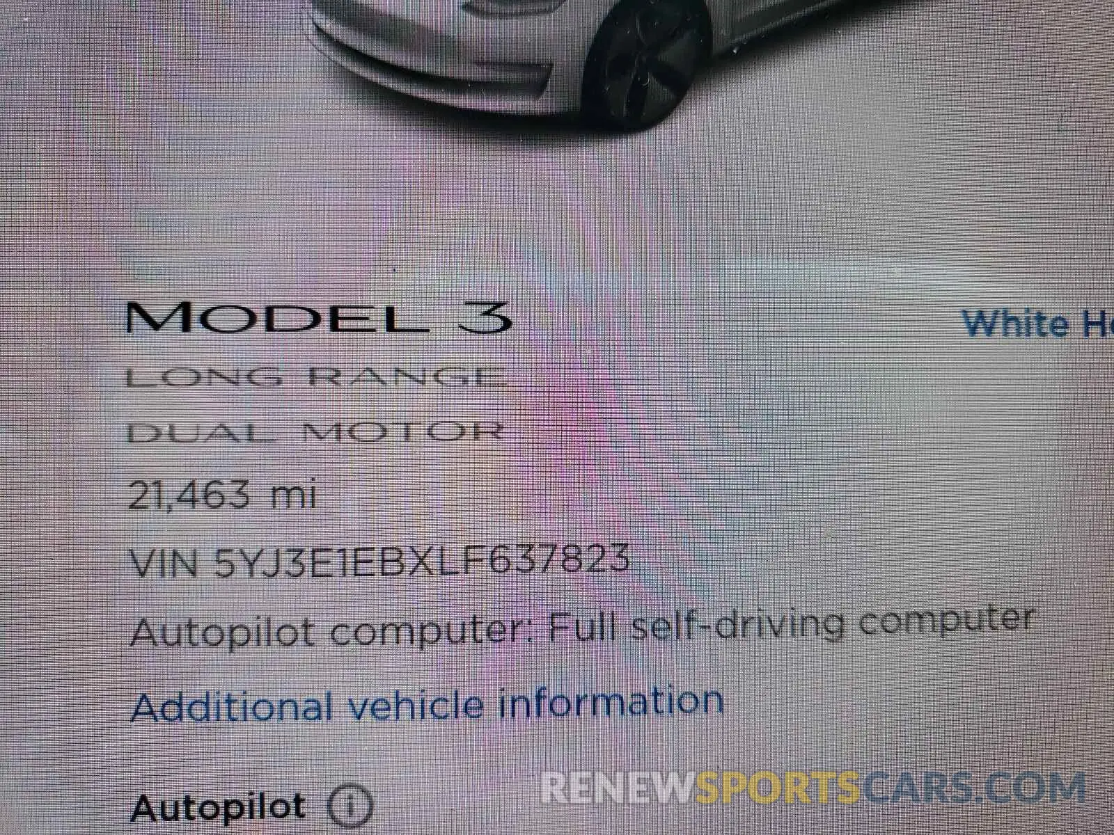 8 fotografías del automóvil dañado 5YJ3E1EBXLF637823 TESLA MODEL 3 2020