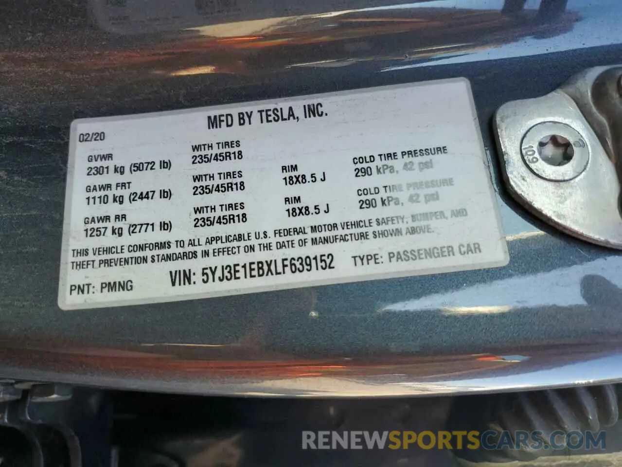 12 fotografías del automóvil dañado 5YJ3E1EBXLF639152 TESLA MODEL 3 2020