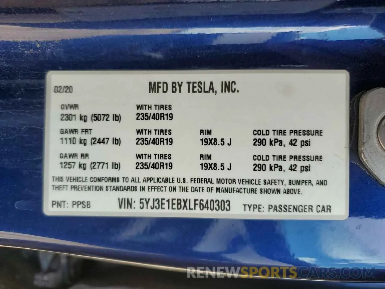 12 fotografías del automóvil dañado 5YJ3E1EBXLF640303 TESLA MODEL 3 2020