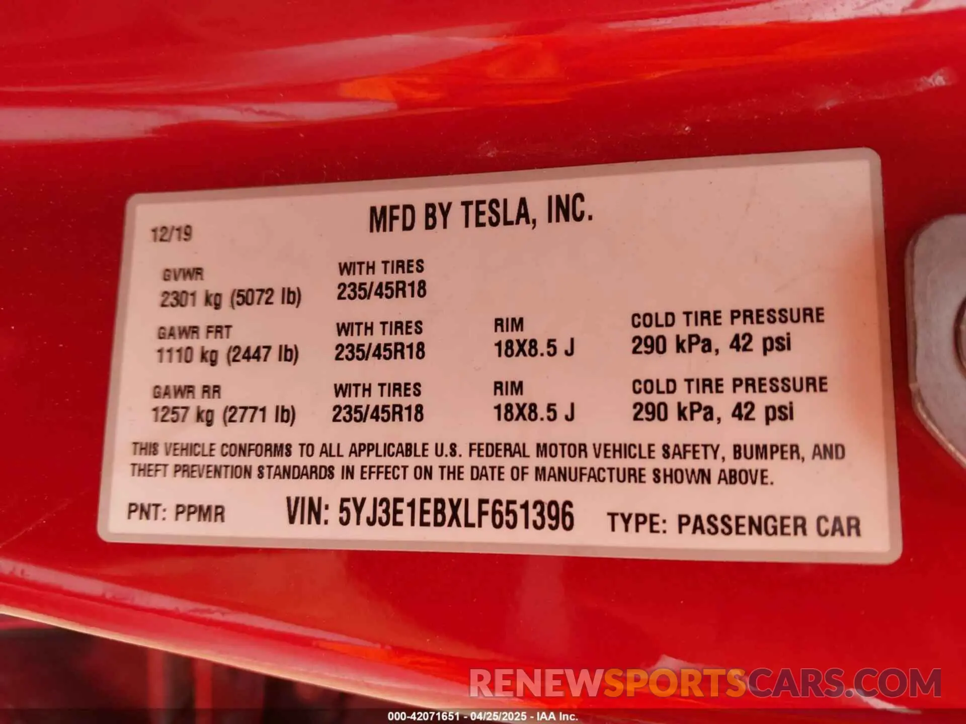 9 fotografías del automóvil dañado 5YJ3E1EBXLF651396 TESLA MODEL 3 2020