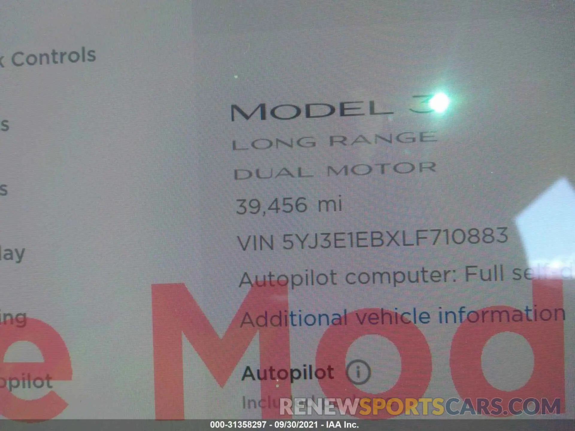 7 fotografías del automóvil dañado 5YJ3E1EBXLF710883 TESLA MODEL 3 2020