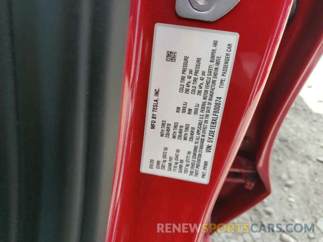 13 fotografías del automóvil dañado 5YJ3E1EBXLF800874 TESLA MODEL 3 2020