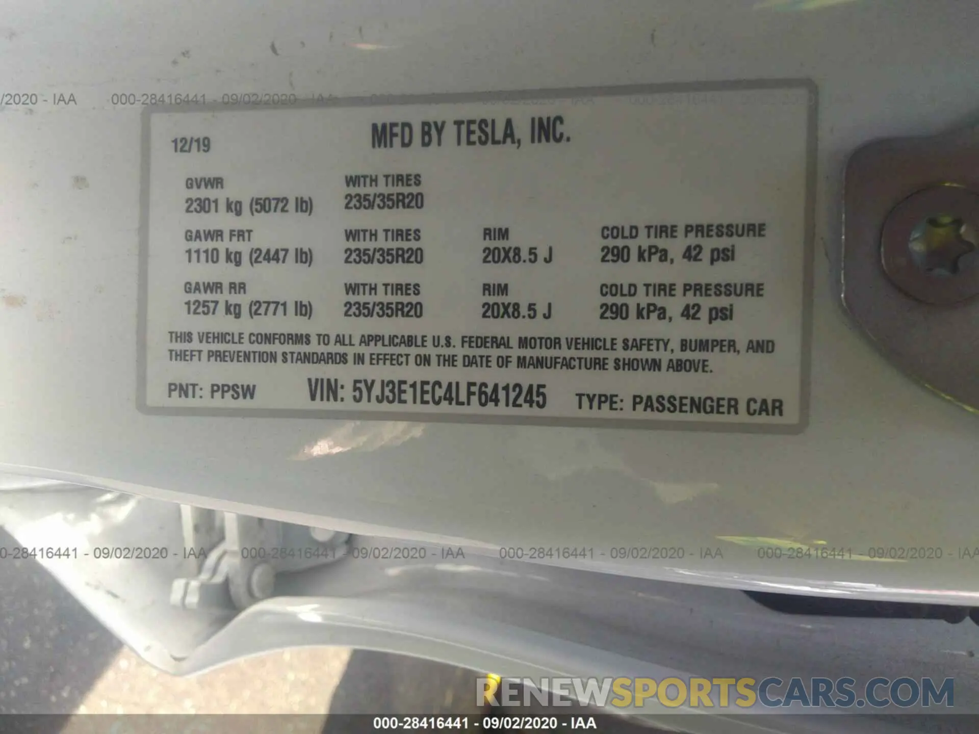 9 fotografías del automóvil dañado 5YJ3E1EC4LF641245 TESLA MODEL 3 2020