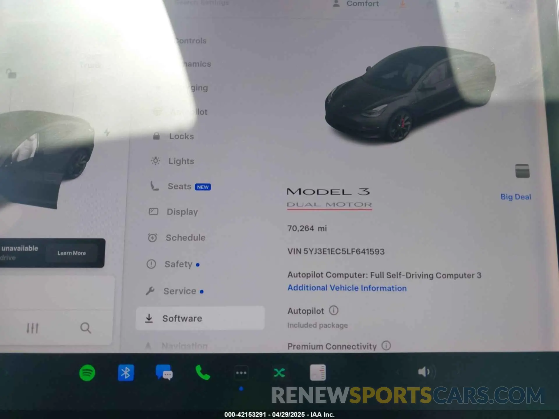 7 fotografías del automóvil dañado 5YJ3E1EC5LF641593 TESLA MODEL 3 2020
