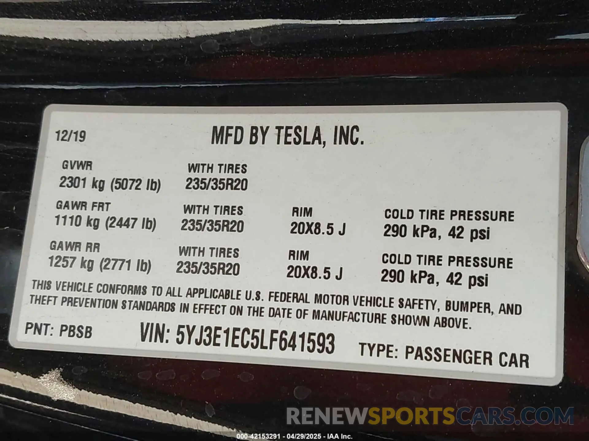 9 fotografías del automóvil dañado 5YJ3E1EC5LF641593 TESLA MODEL 3 2020