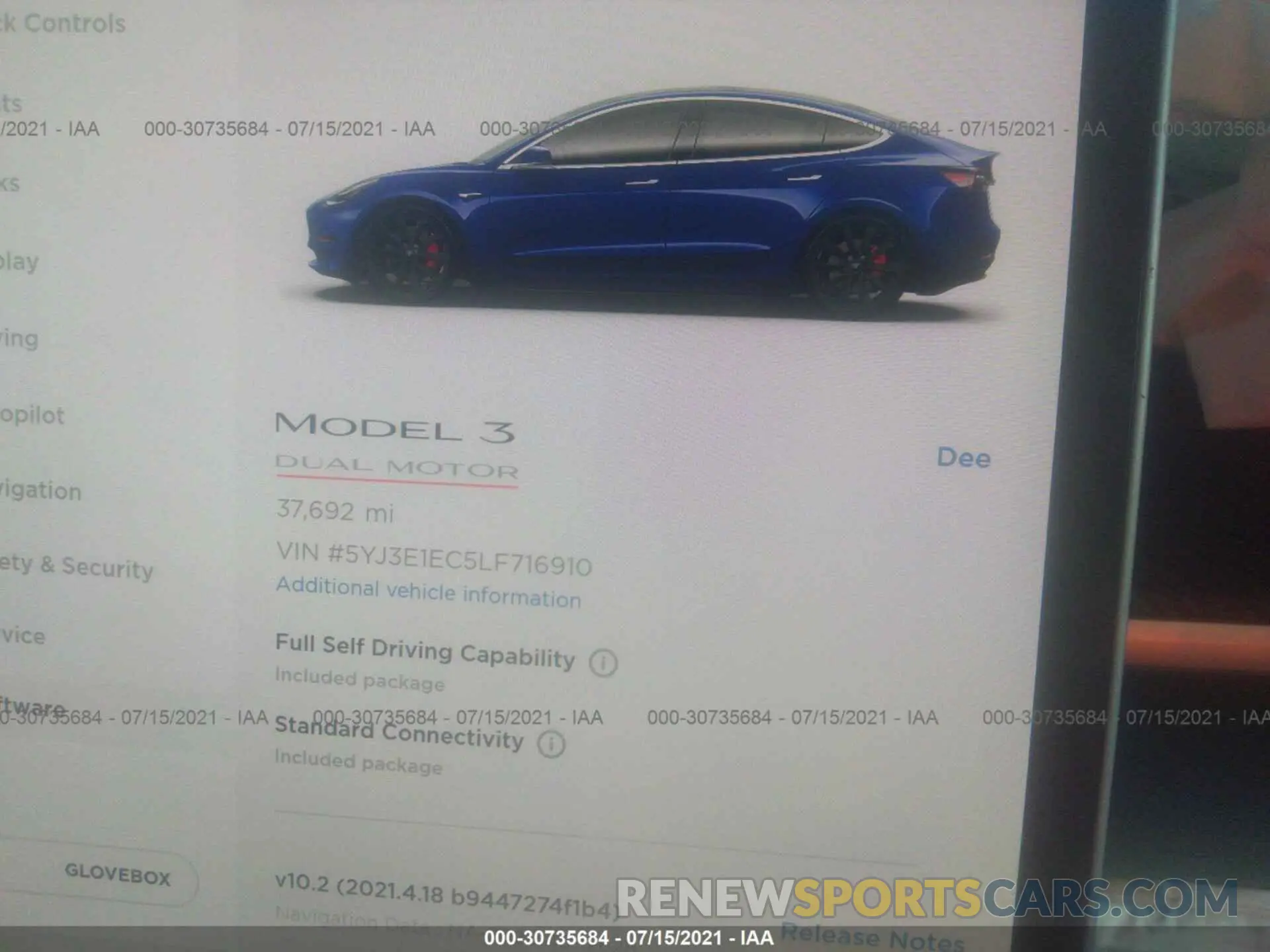 7 fotografías del automóvil dañado 5YJ3E1EC5LF716910 TESLA MODEL 3 2020
