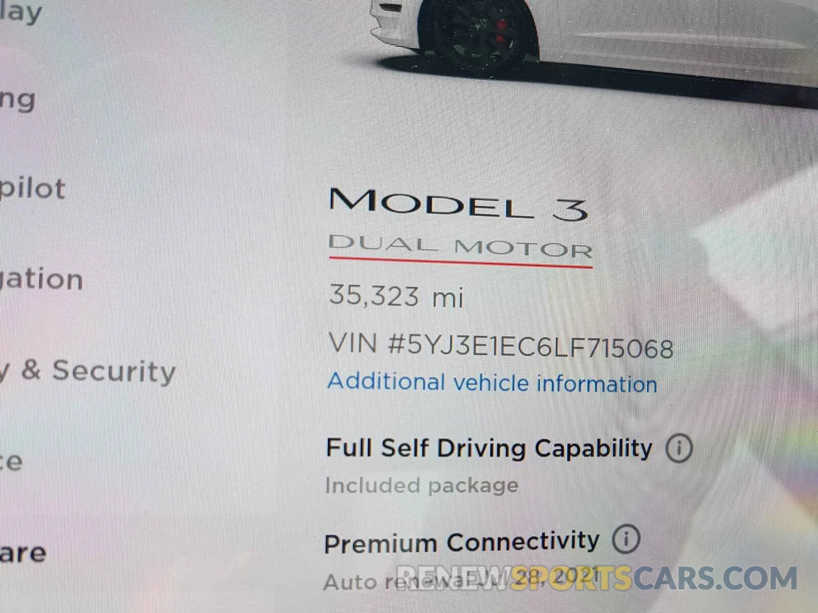 8 fotografías del automóvil dañado 5YJ3E1EC6LF715068 TESLA MODEL 3 2020