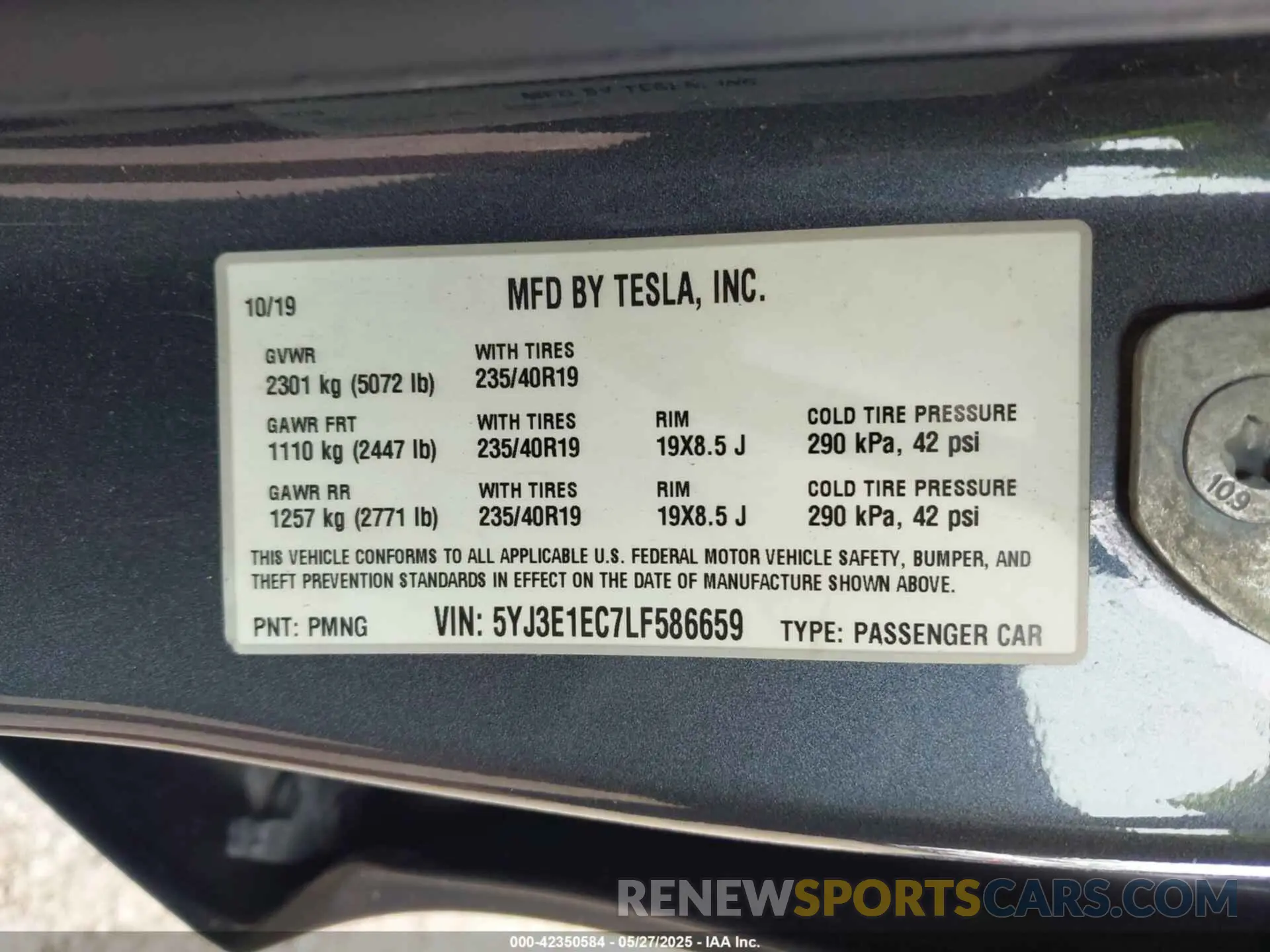 9 fotografías del automóvil dañado 5YJ3E1EC7LF586659 TESLA MODEL 3 2020