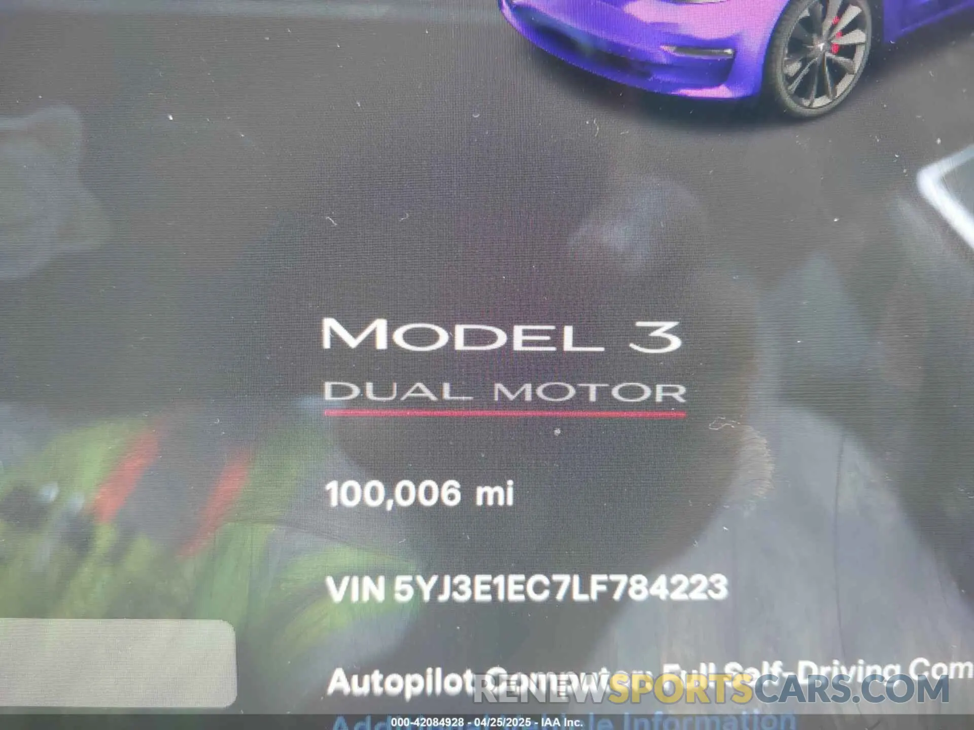 15 fotografías del automóvil dañado 5YJ3E1EC7LF784223 TESLA MODEL 3 2020