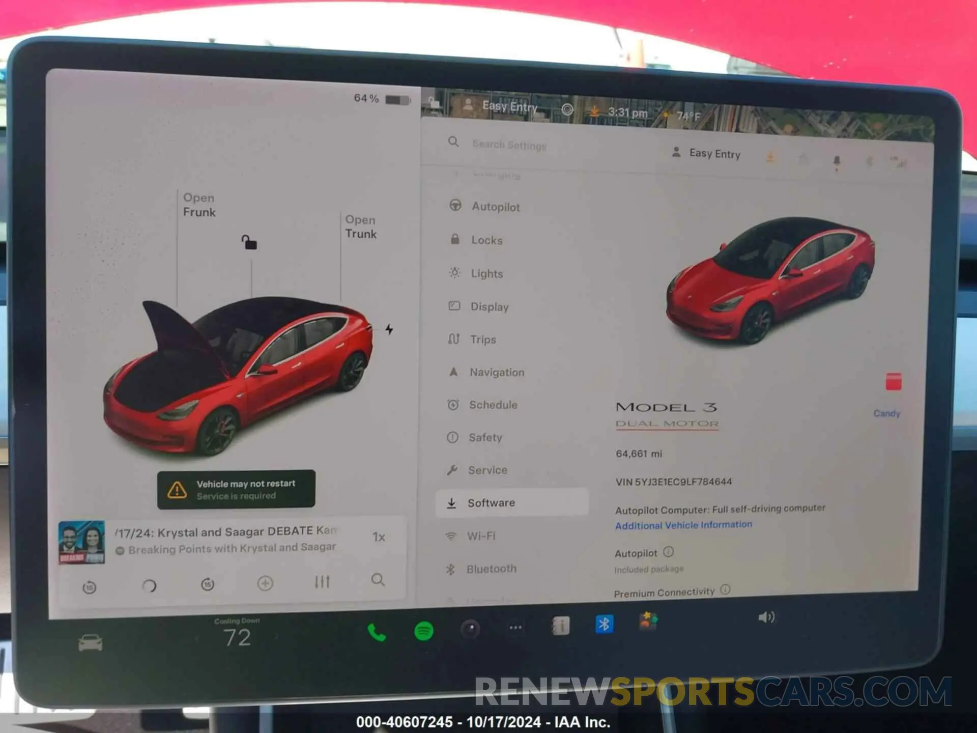 7 fotografías del automóvil dañado 5YJ3E1EC9LF784644 TESLA MODEL 3 2020