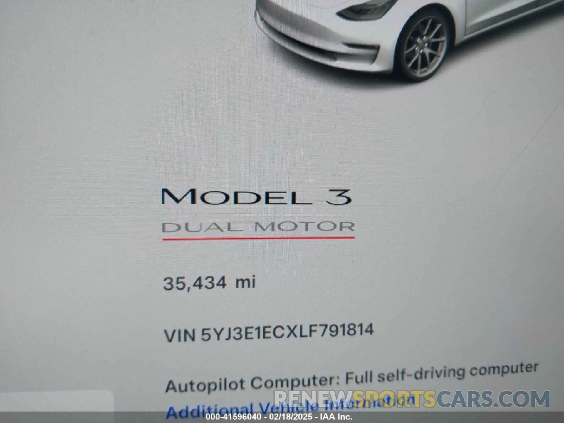 15 fotografías del automóvil dañado 5YJ3E1ECXLF791814 TESLA MODEL 3 2020