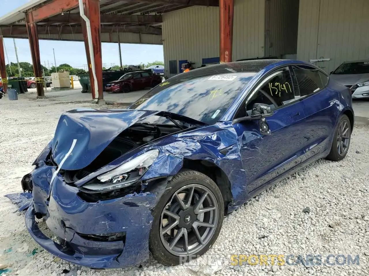 2 fotografías del automóvil dañado 5YJ3E1EA0MF048210 TESLA MODEL 3 2021