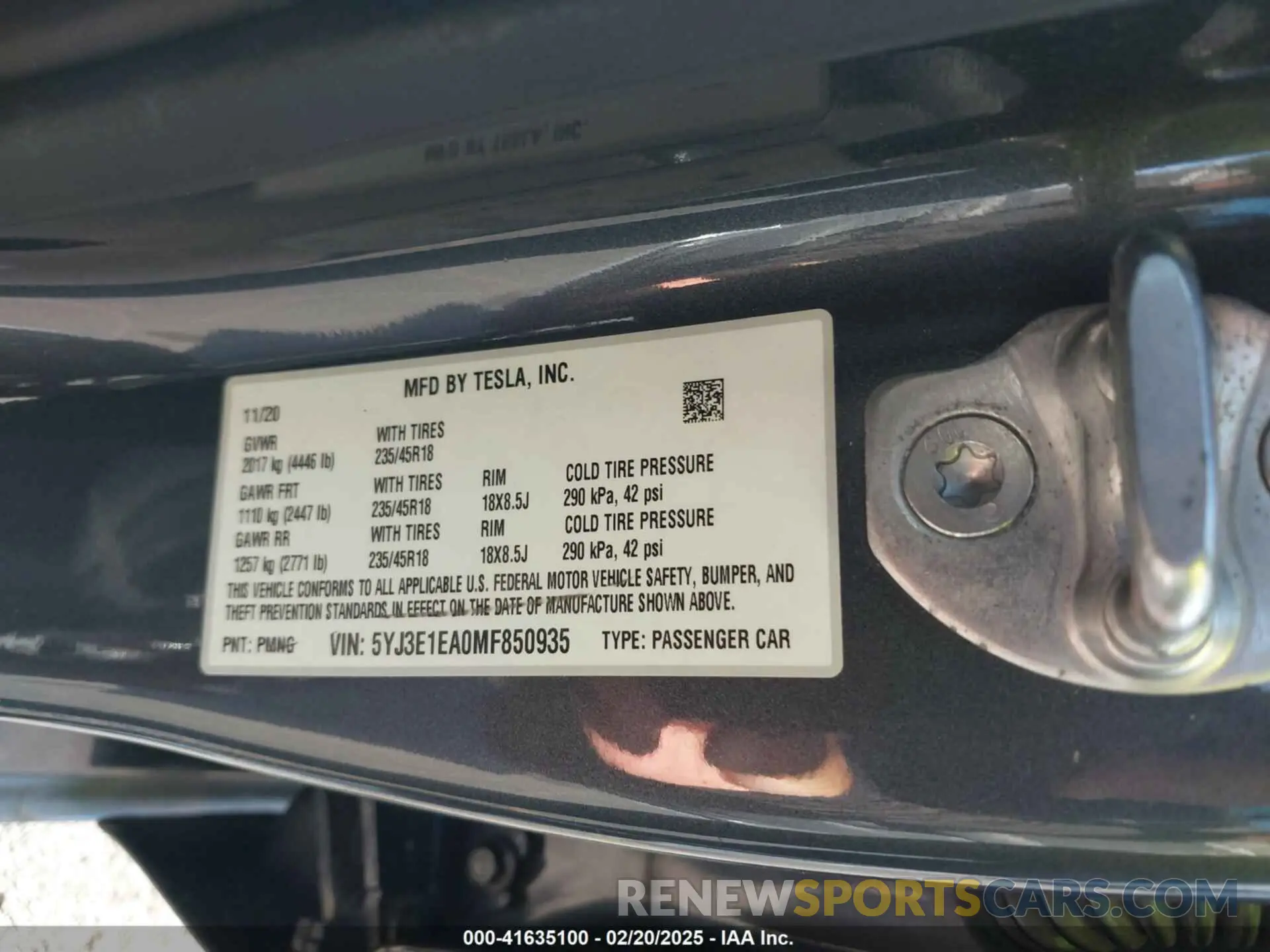 9 fotografías del automóvil dañado 5YJ3E1EA0MF850935 TESLA MODEL 3 2021