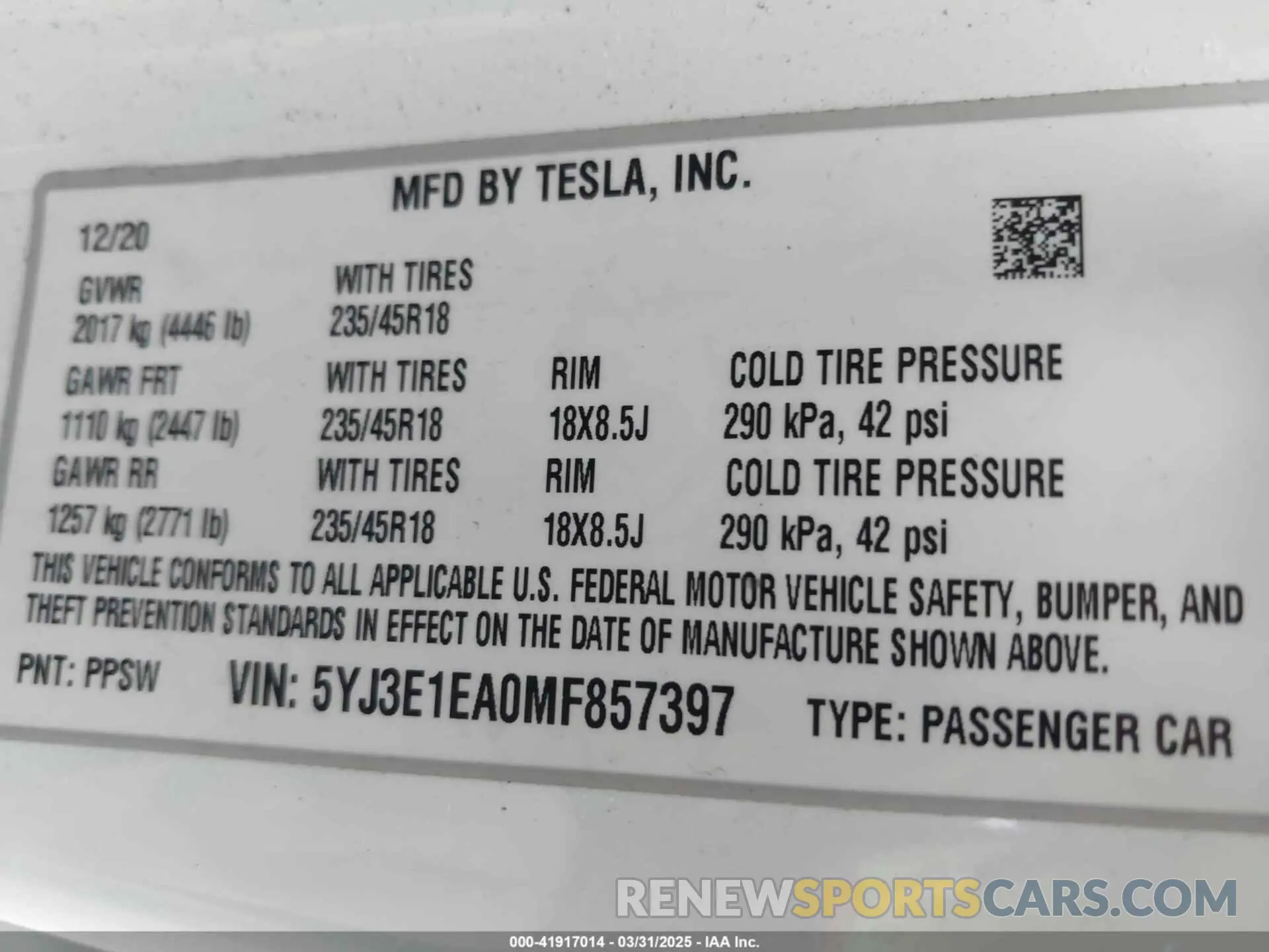 9 fotografías del automóvil dañado 5YJ3E1EA0MF857397 TESLA MODEL 3 2021