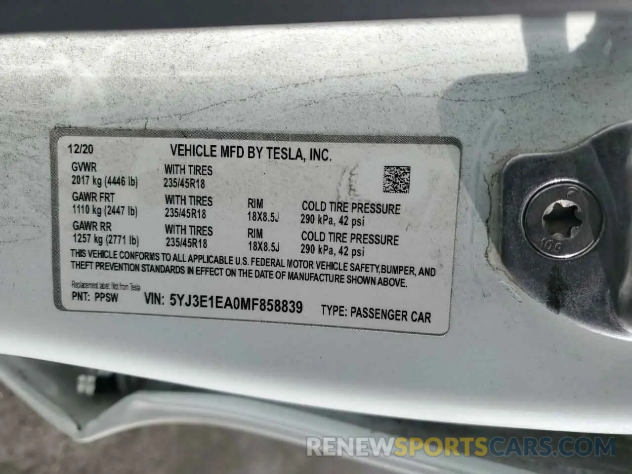 14 fotografías del automóvil dañado 5YJ3E1EA0MF858839 TESLA MODEL 3 2021