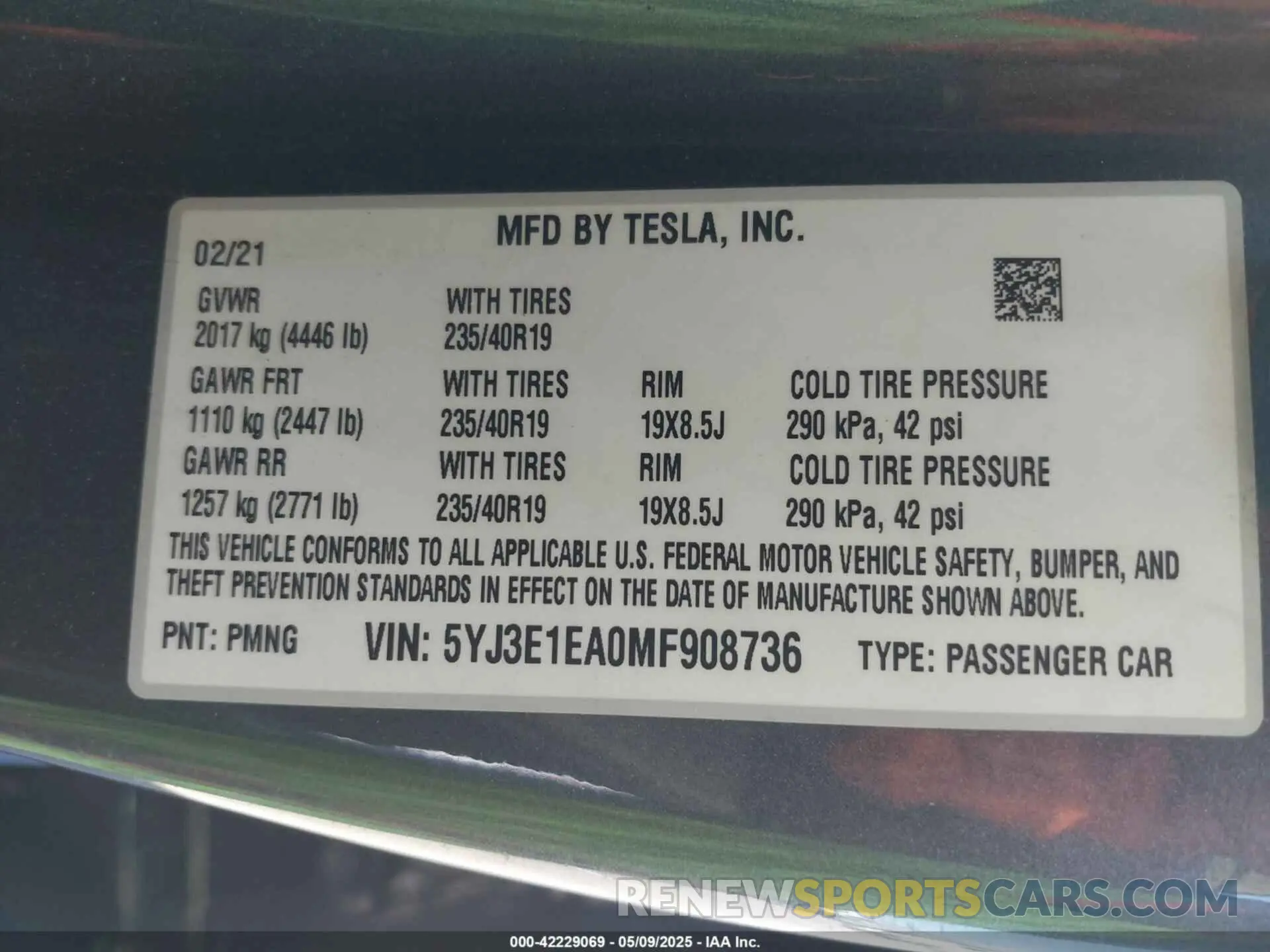 9 fotografías del automóvil dañado 5YJ3E1EA0MF908736 TESLA MODEL 3 2021