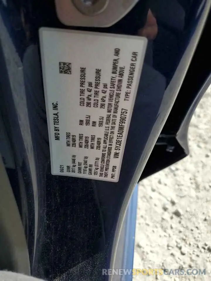 13 fotografías del automóvil dañado 5YJ3E1EA0MF990757 TESLA MODEL 3 2021