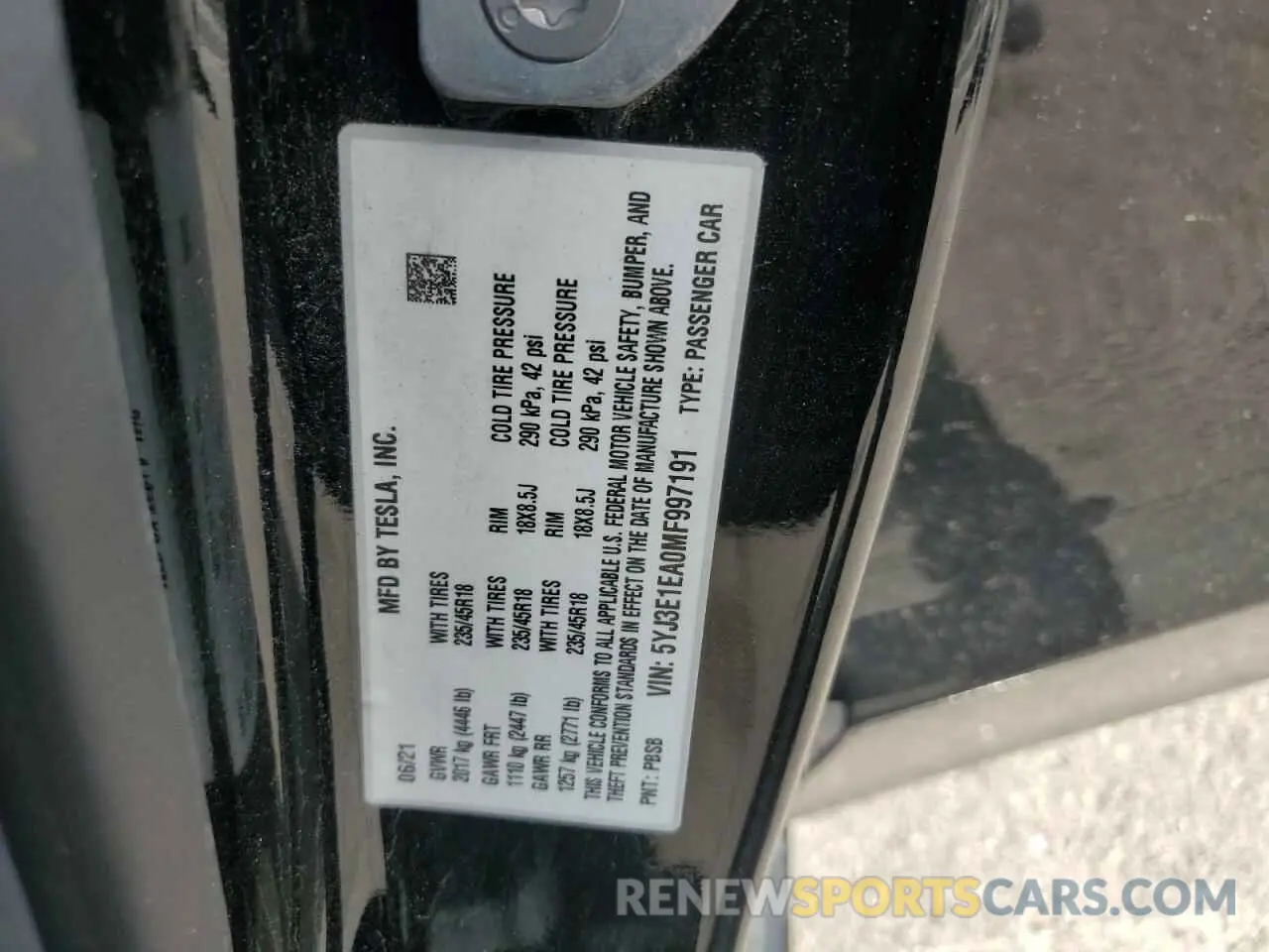 14 fotografías del automóvil dañado 5YJ3E1EA0MF997191 TESLA MODEL 3 2021