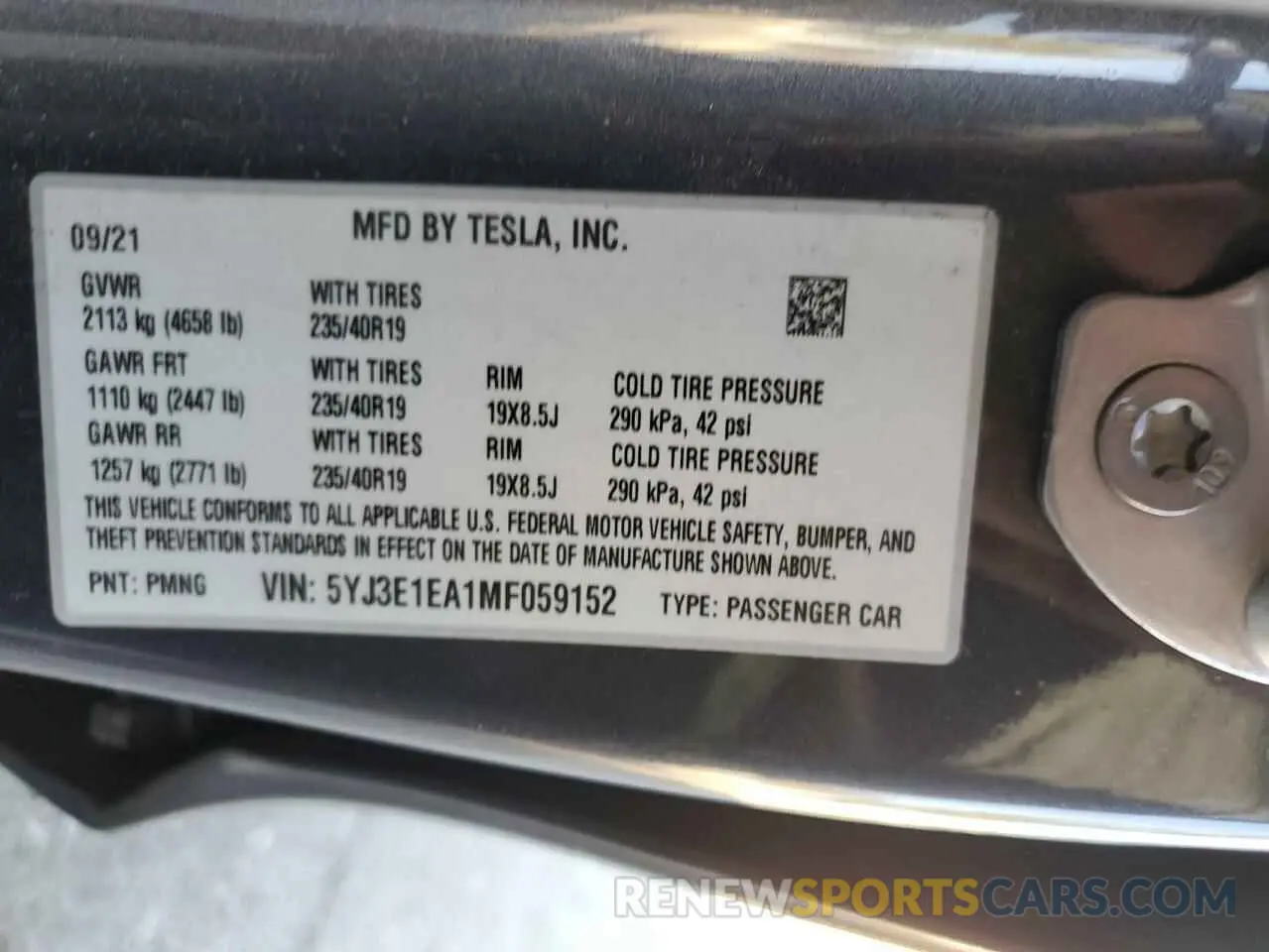 14 fotografías del automóvil dañado 5YJ3E1EA1MF059152 TESLA MODEL 3 2021