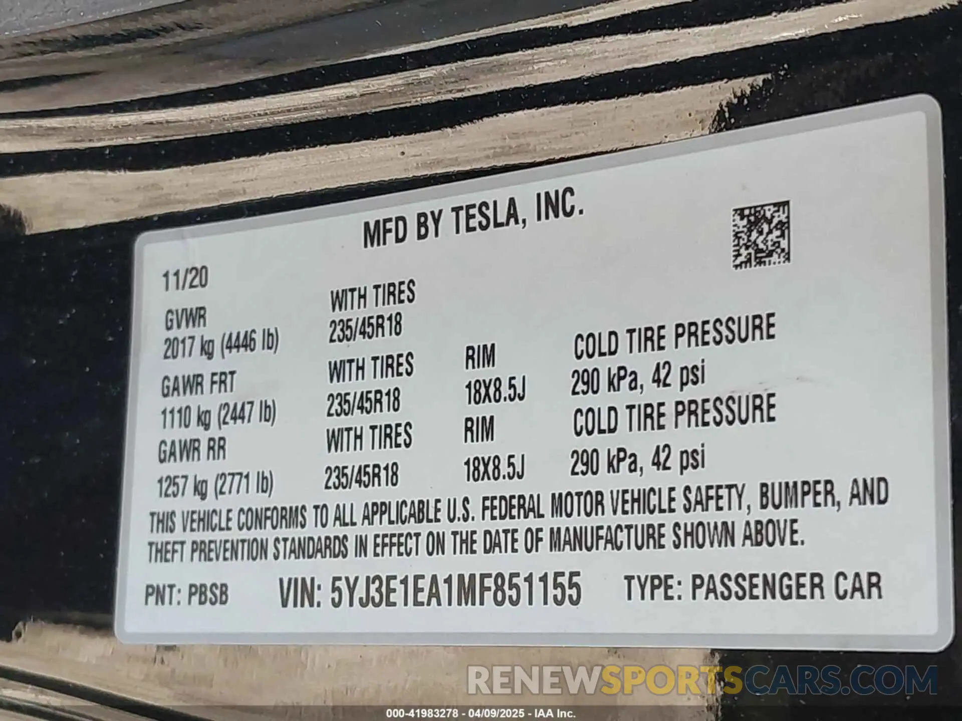 9 fotografías del automóvil dañado 5YJ3E1EA1MF851155 TESLA MODEL 3 2021