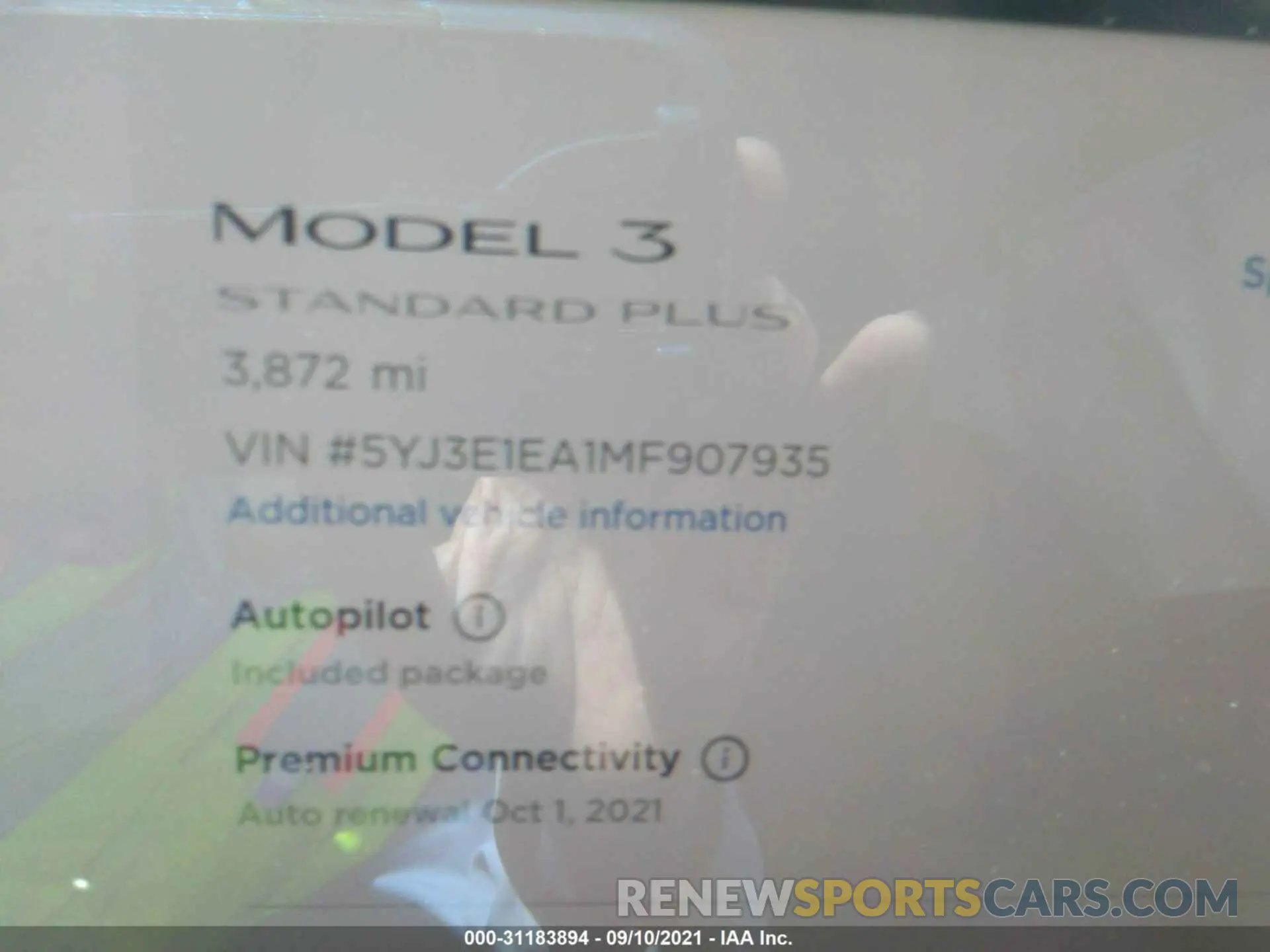 7 fotografías del automóvil dañado 5YJ3E1EA1MF907935 TESLA MODEL 3 2021