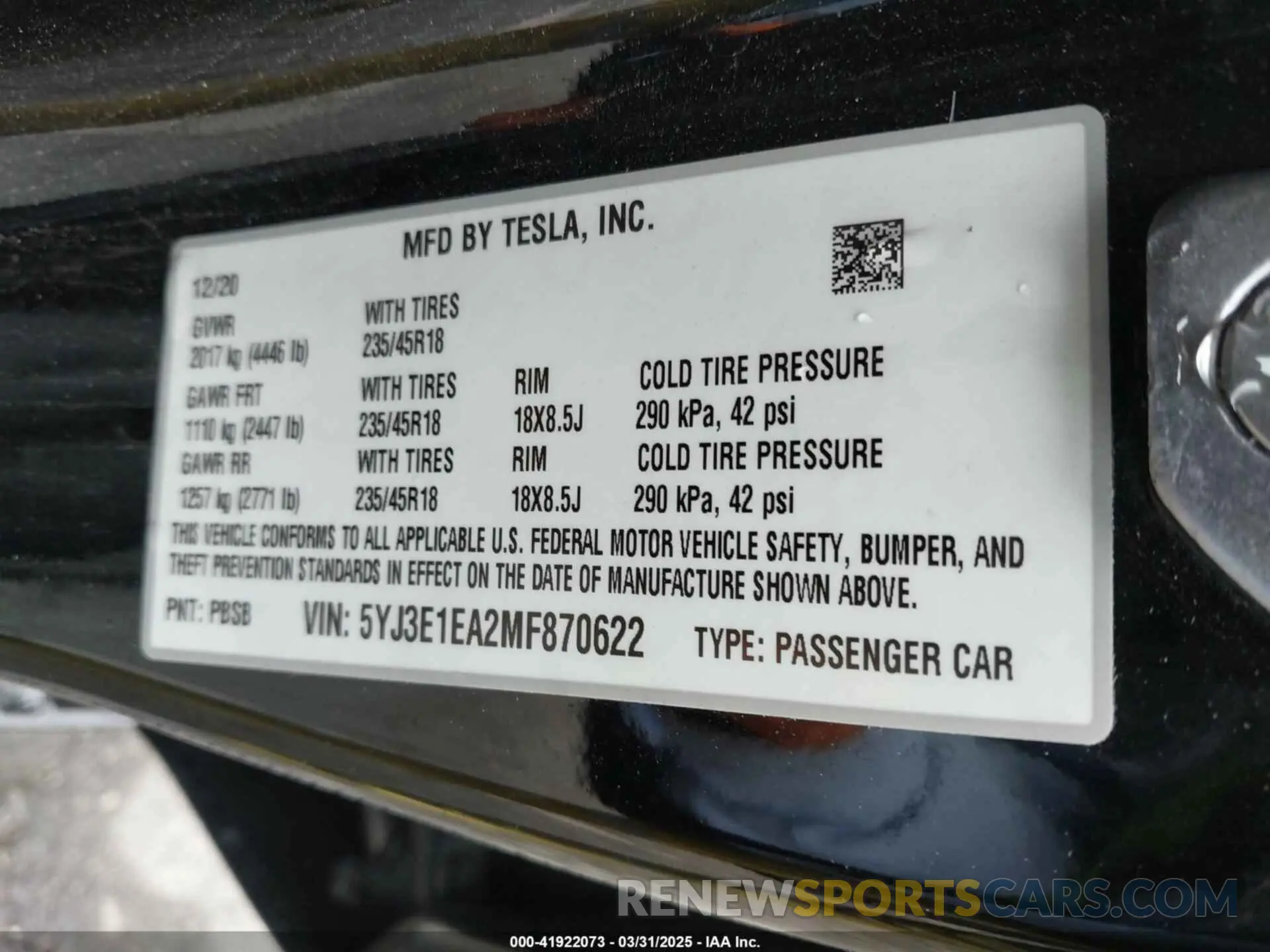 9 fotografías del automóvil dañado 5YJ3E1EA2MF870622 TESLA MODEL 3 2021