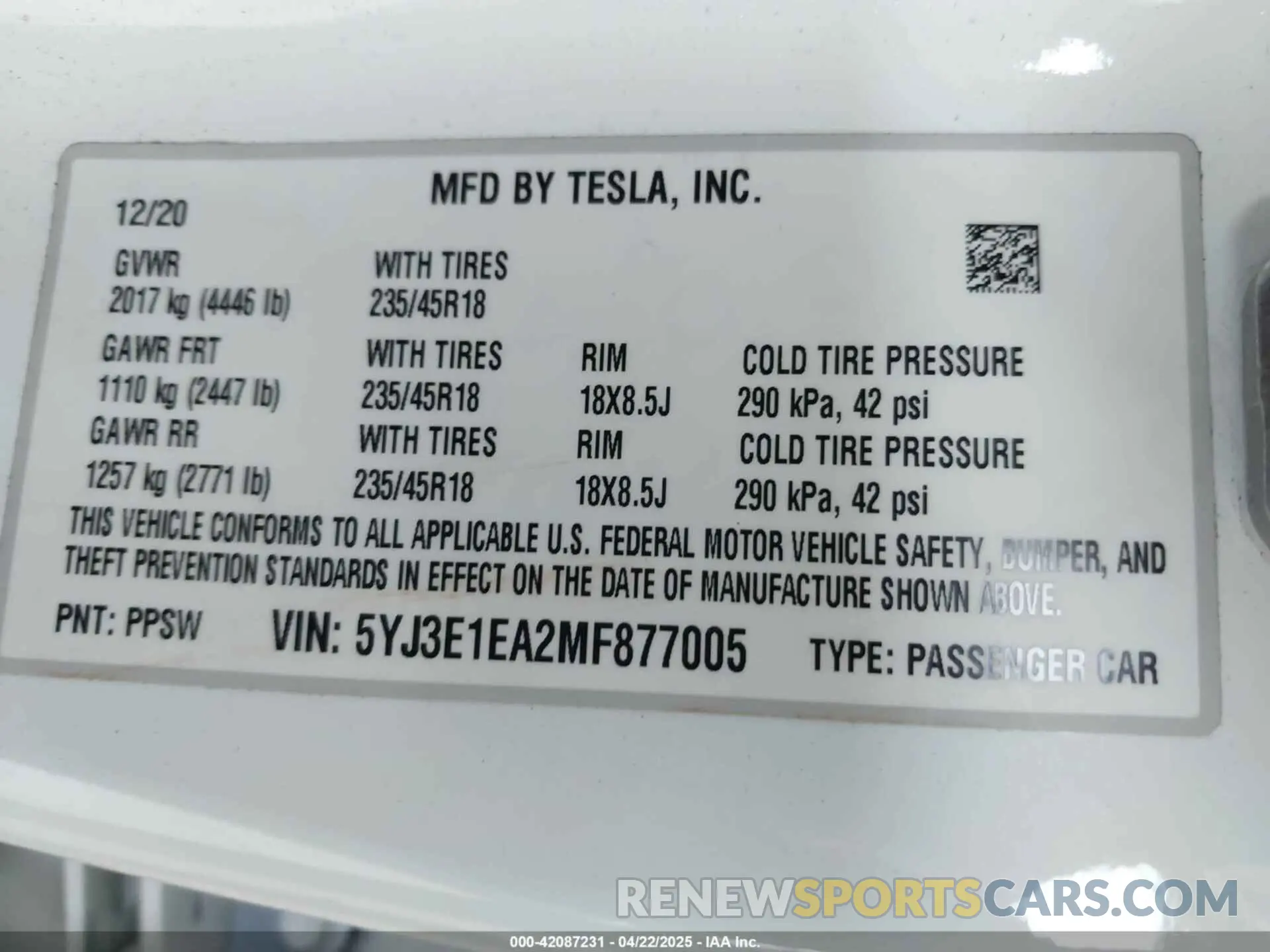 9 fotografías del automóvil dañado 5YJ3E1EA2MF877005 TESLA MODEL 3 2021