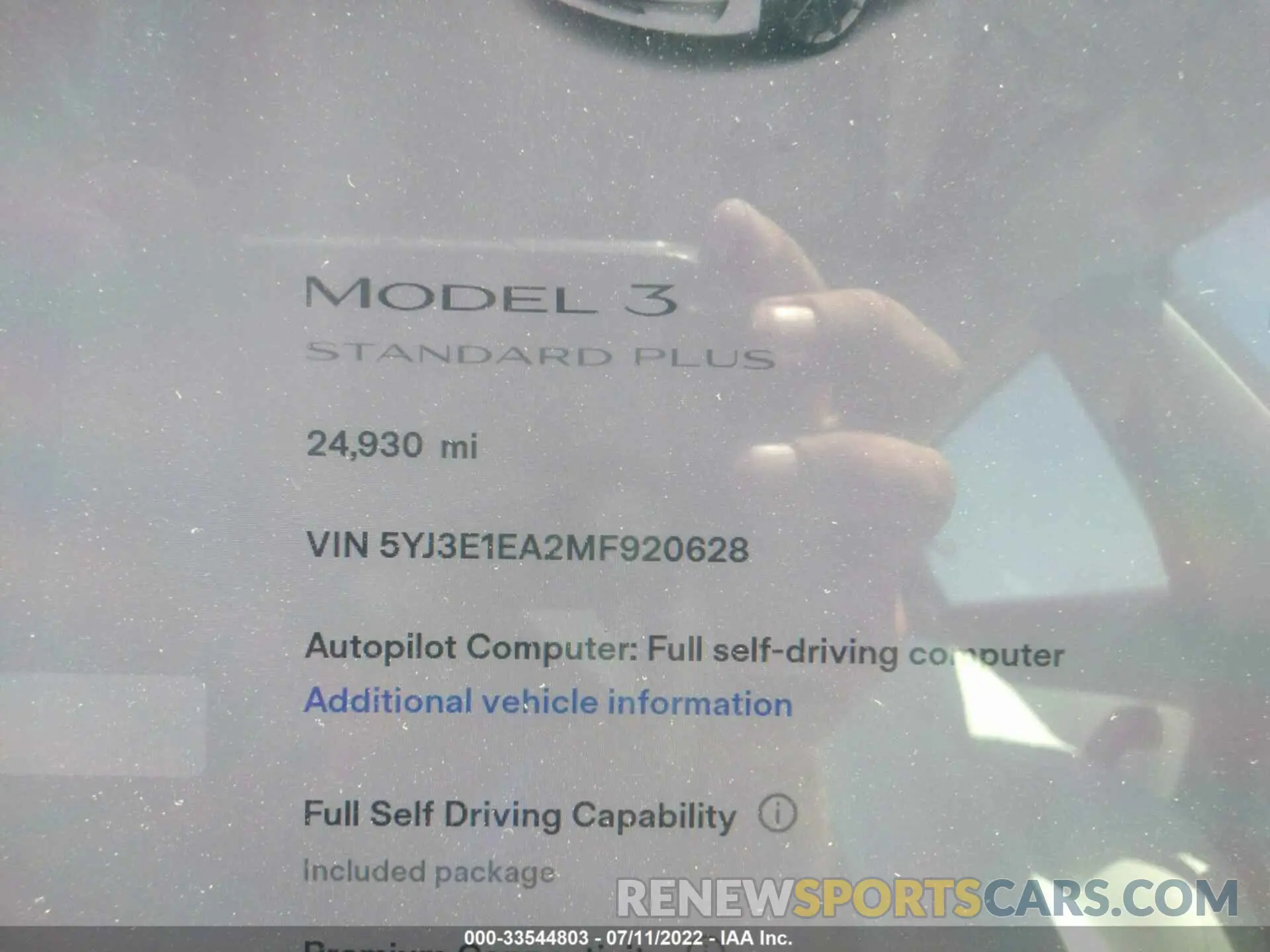 7 fotografías del automóvil dañado 5YJ3E1EA2MF920628 TESLA MODEL 3 2021