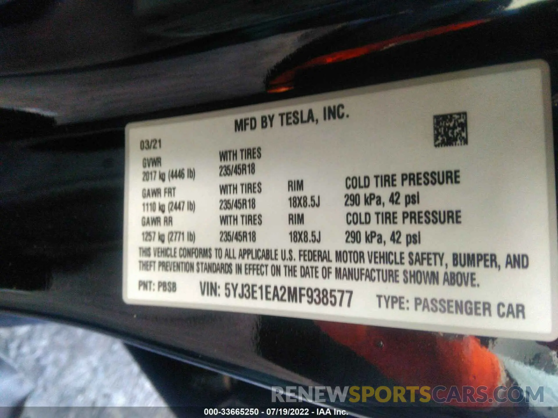 9 fotografías del automóvil dañado 5YJ3E1EA2MF938577 TESLA MODEL 3 2021