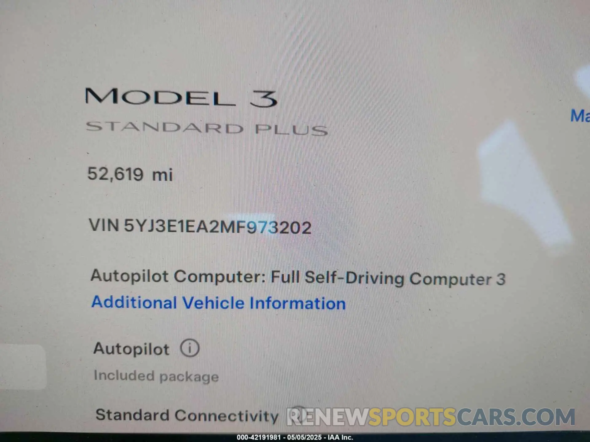 7 fotografías del automóvil dañado 5YJ3E1EA2MF973202 TESLA MODEL 3 2021
