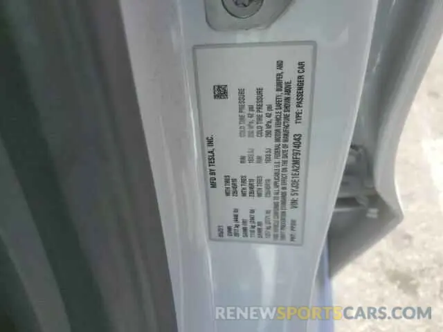 12 fotografías del automóvil dañado 5YJ3E1EA2MF974043 TESLA MODEL 3 2021