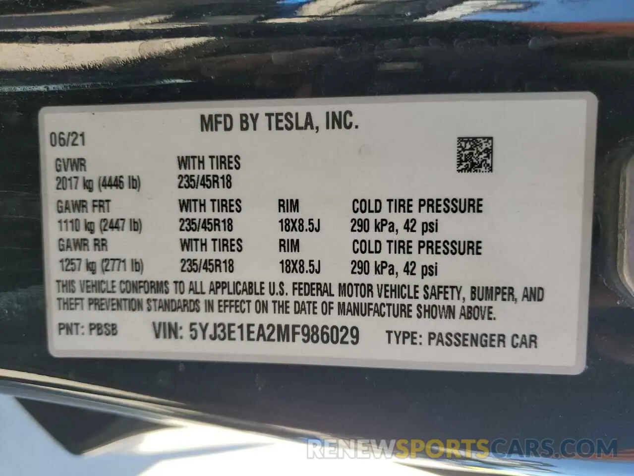 14 fotografías del automóvil dañado 5YJ3E1EA2MF986029 TESLA MODEL 3 2021