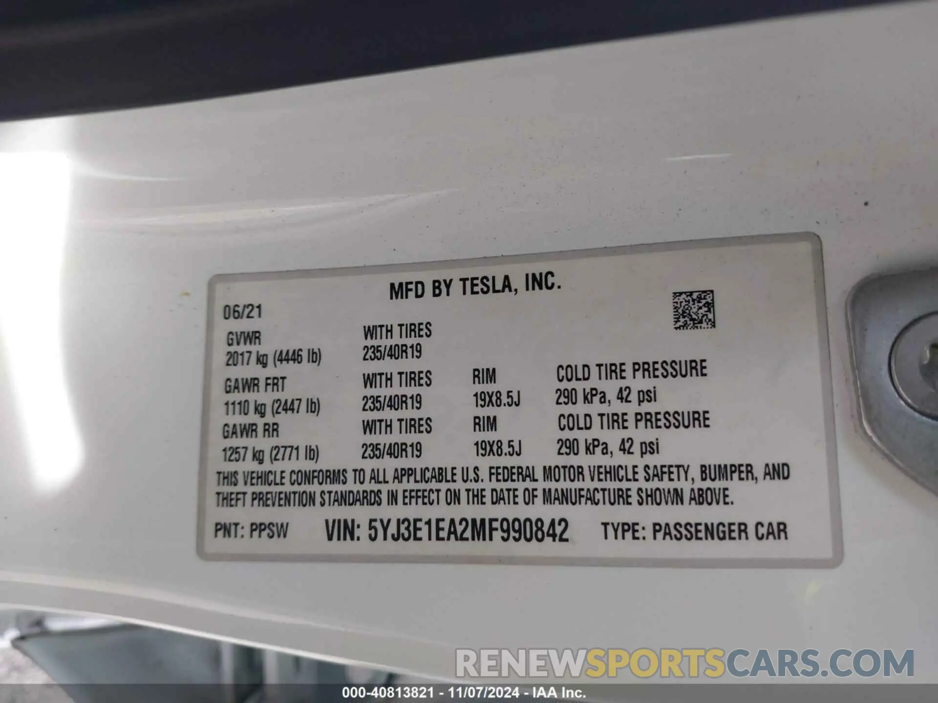 9 fotografías del automóvil dañado 5YJ3E1EA2MF990842 TESLA MODEL 3 2021